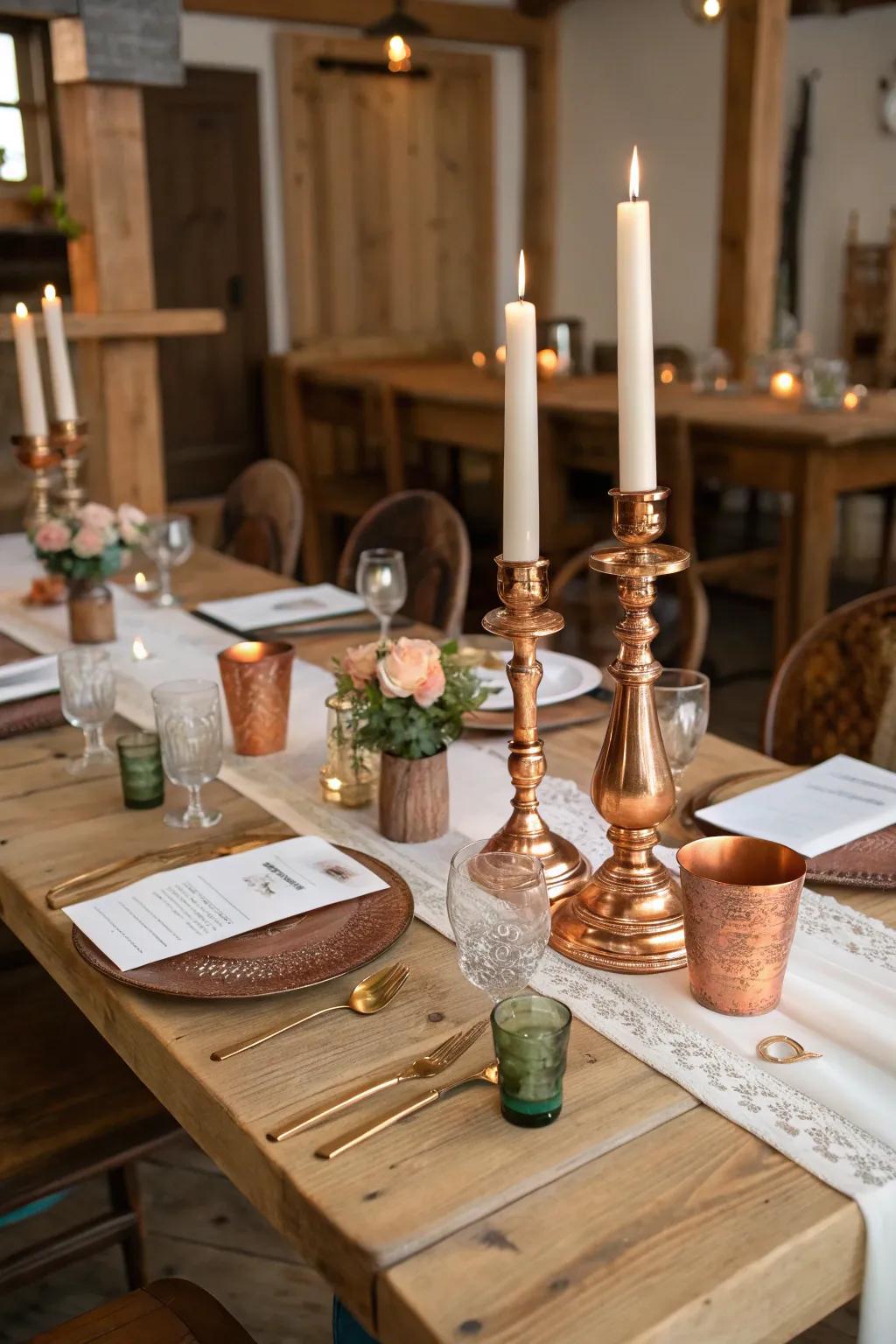 Varied metal highlights enhancing the countryside sophistication of the main table.