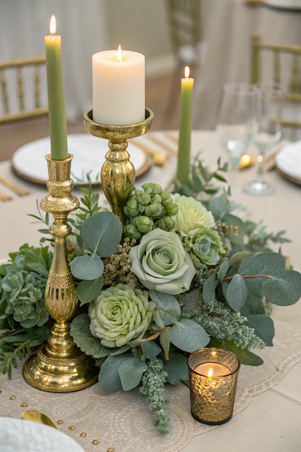Any table is made more sophisticated by combining sage green with gold.