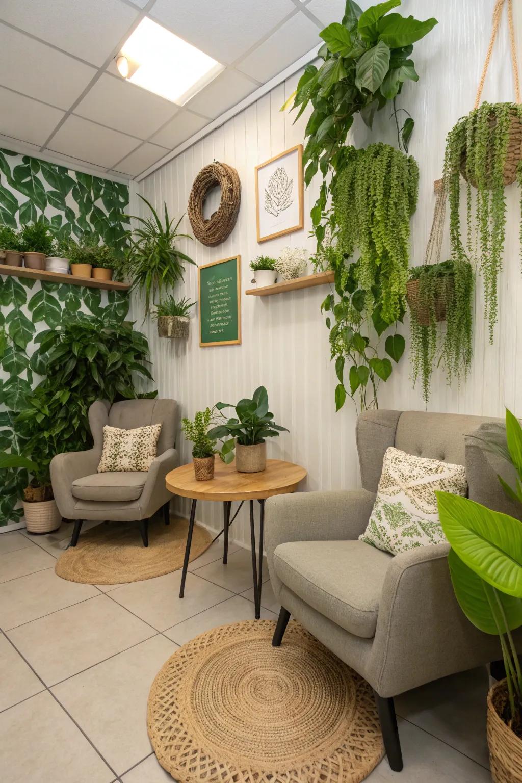Eco-friendly details introduce calmness and freshness to the area.