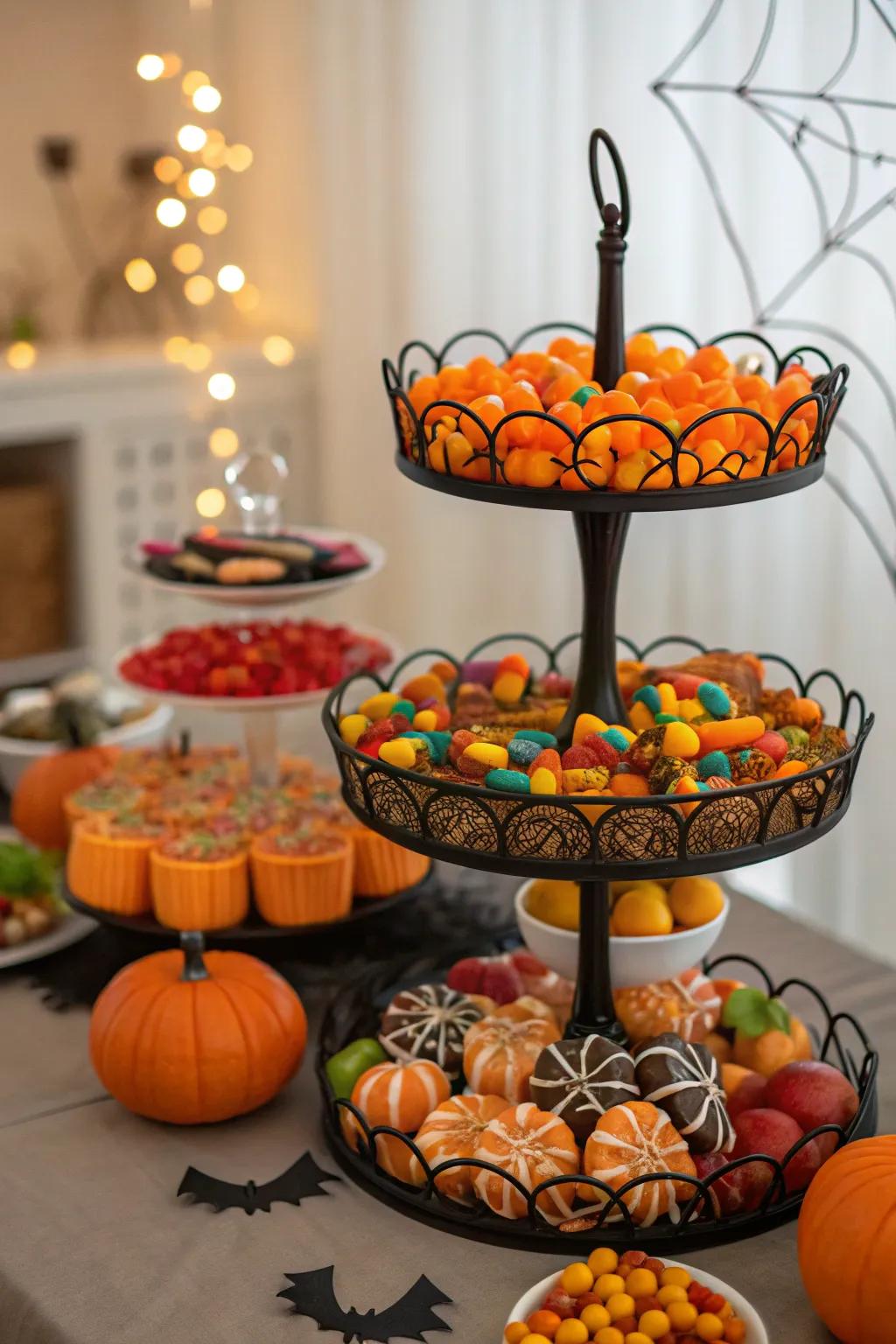 Amplify your sweets presentation using tiered platforms.