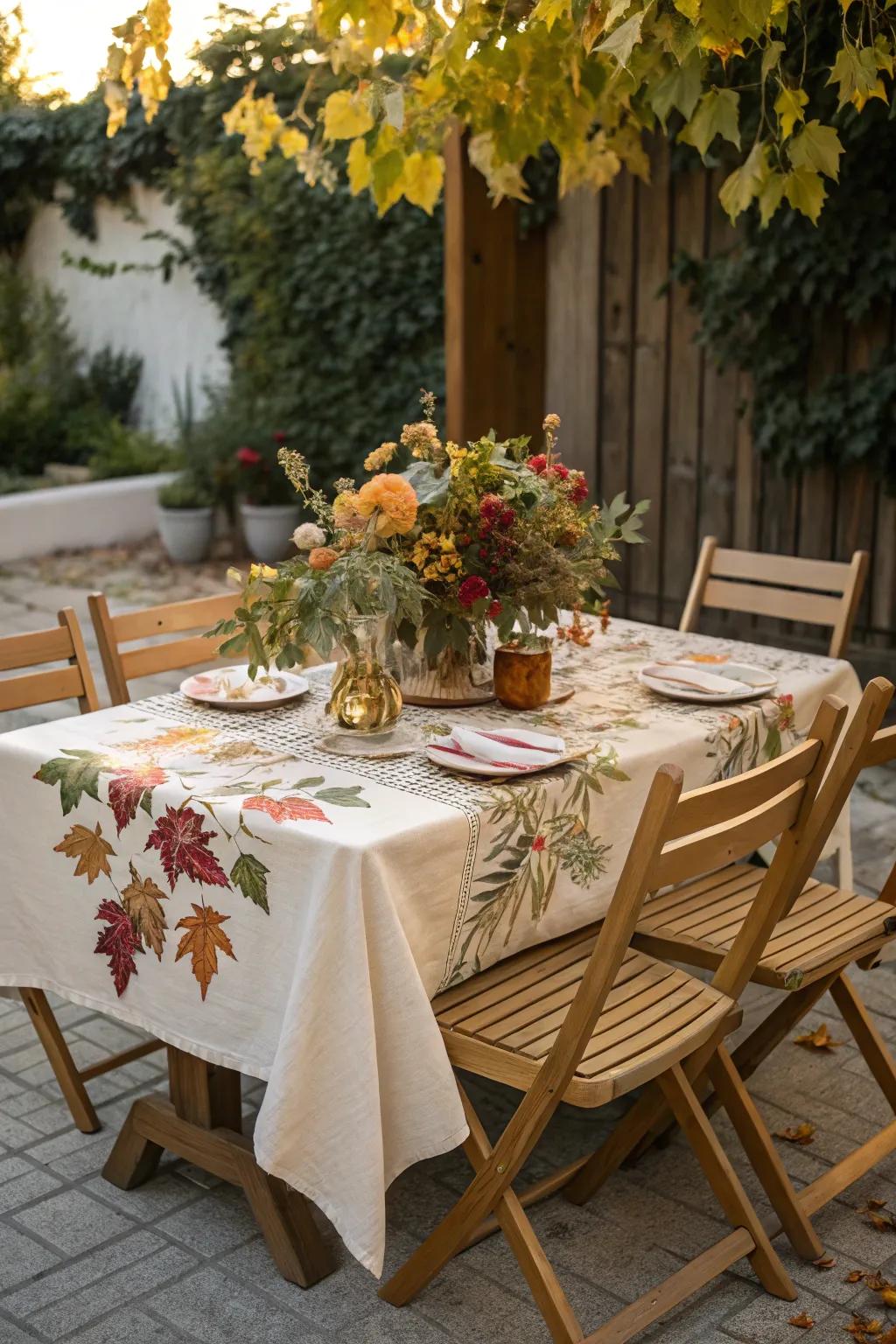 Seasonal decor enhances your outdoor dining experience.