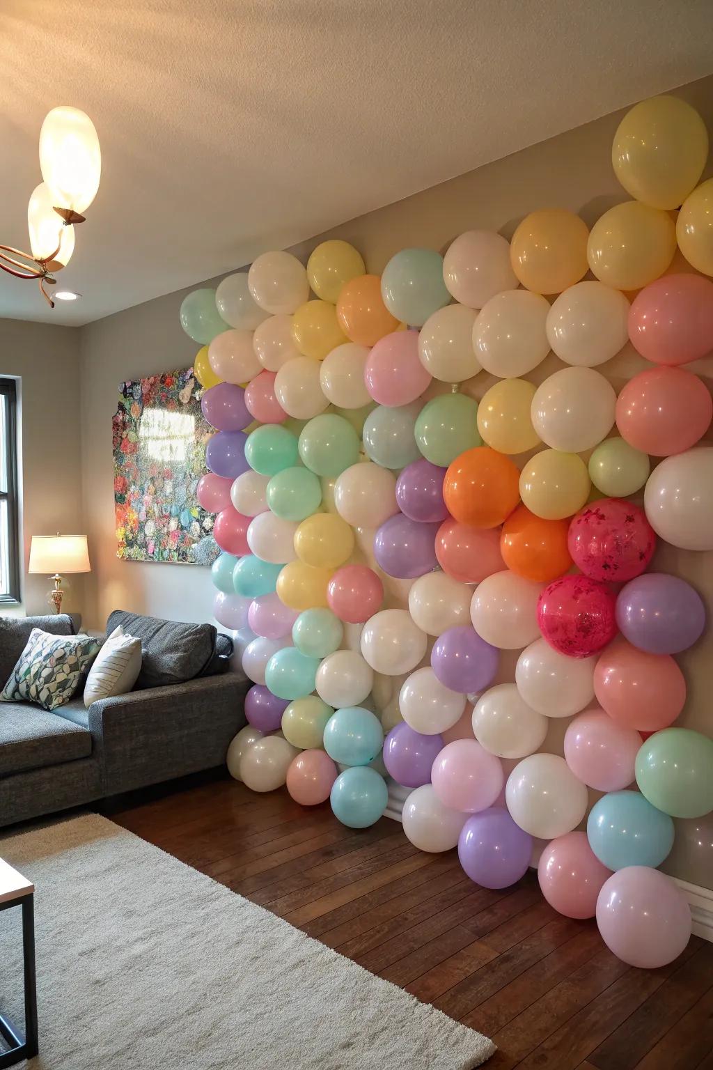 Add a burst of fun with a vibrant balloon backdrop.
