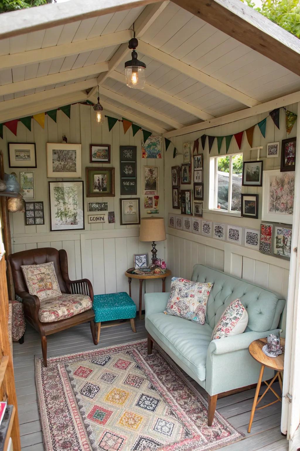 A she shed brimming with nostalgic charm and individuality.