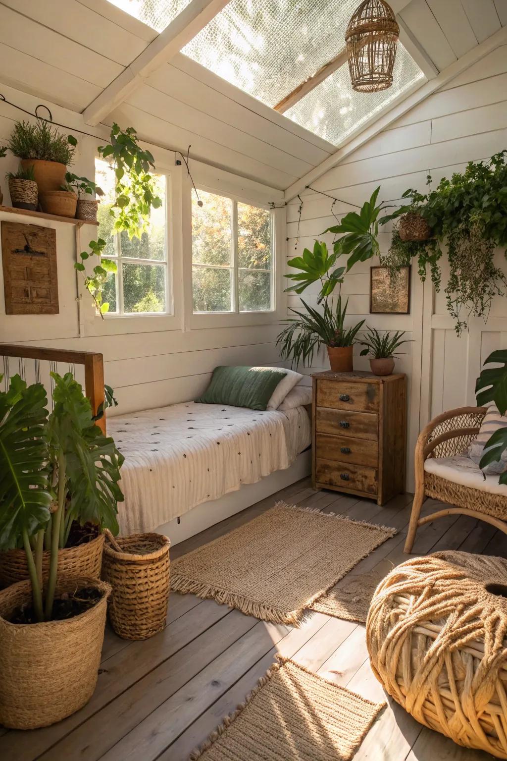 Plants add vibrancy and a touch of nature to your shed bedroom.