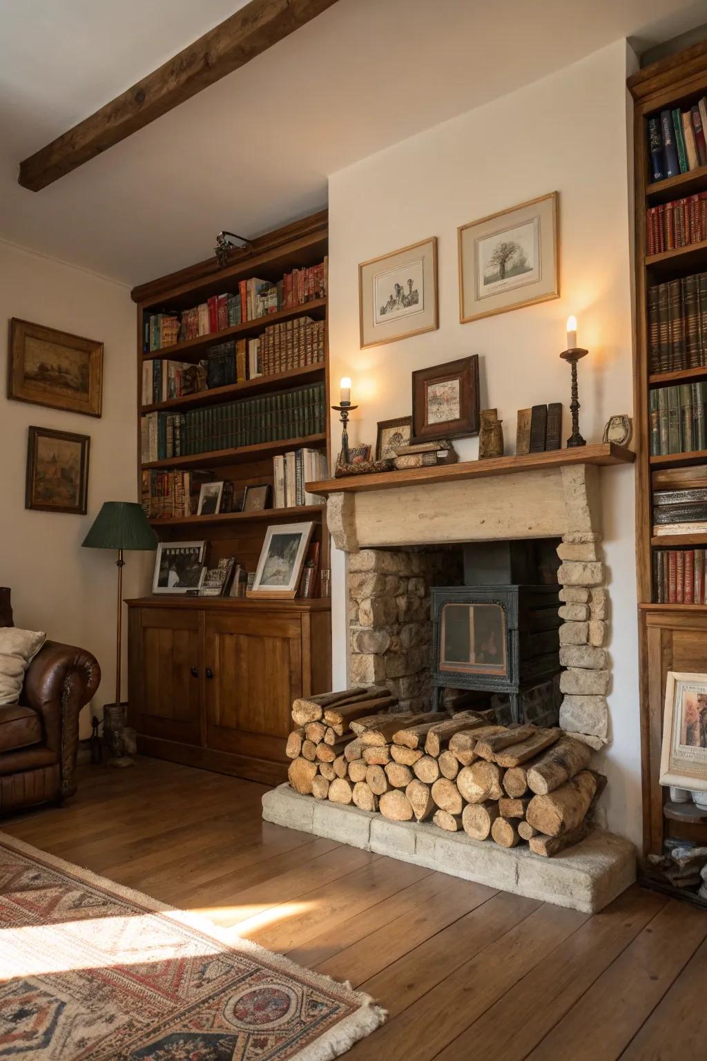 Retro items add sentimental charm to the shelves.