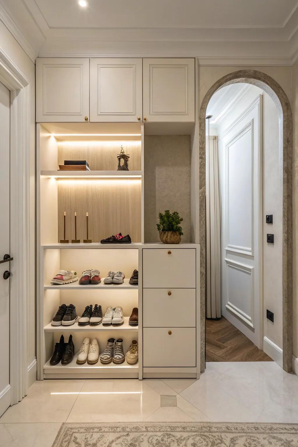 A simple footwear closet offers effortless style.