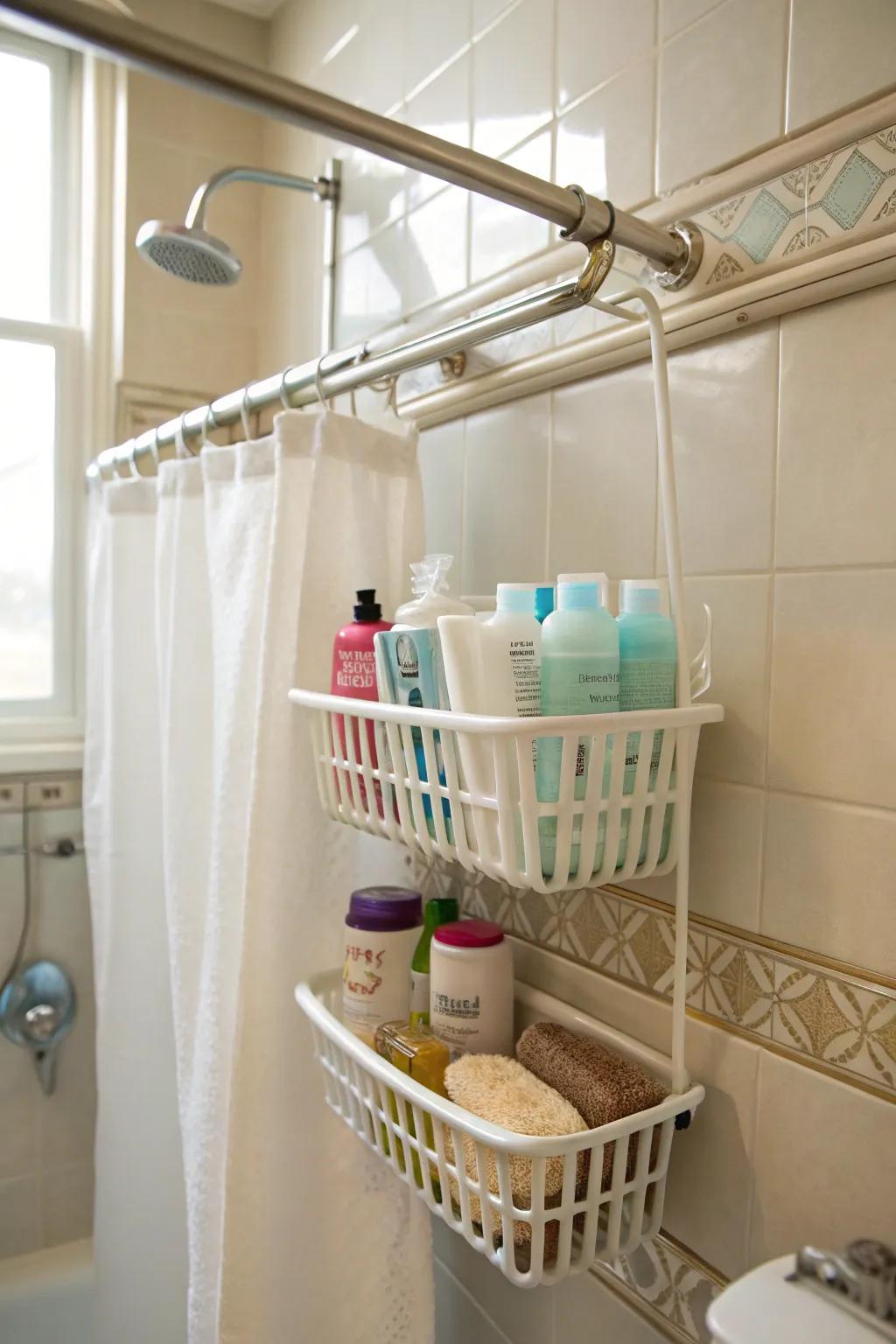 Tension rods present adaptable, tool-free storage possibilities.