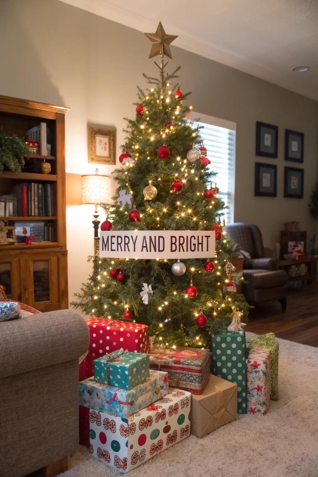 Individualized placards inject a unique touch to your Christmas tree decorations.