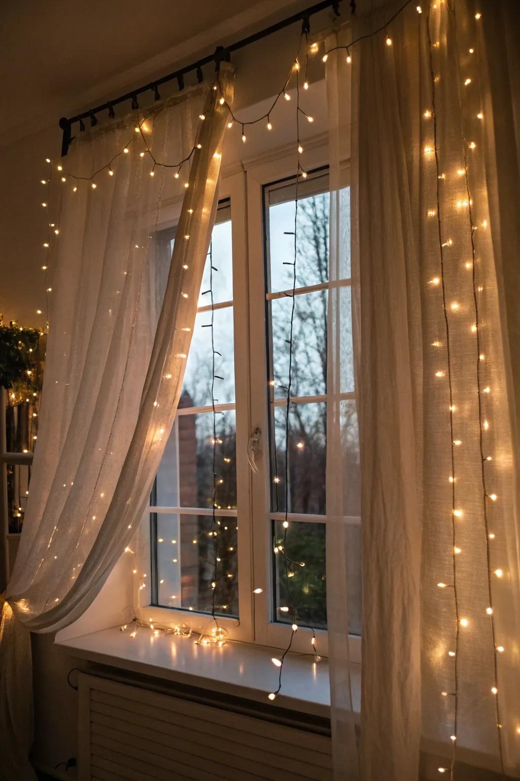 Create a twinkling wonder with a curtain of fairy lights.