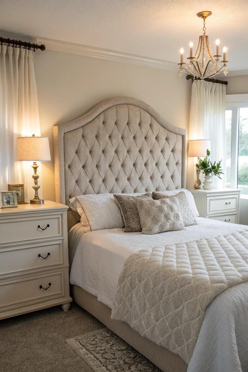 A striking bedframe piece improves the style of the sleeping space.