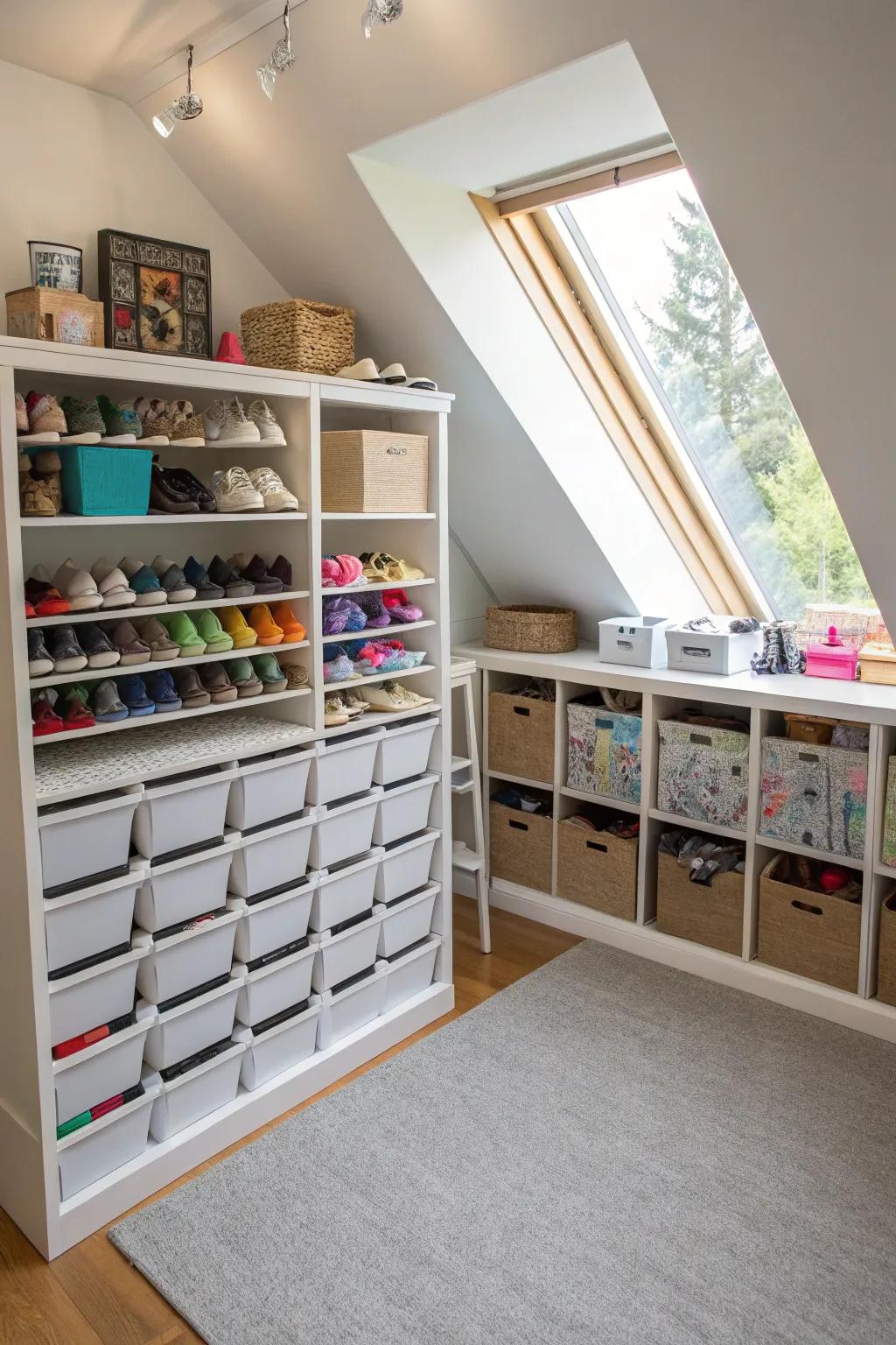 DIY projects can offer unique storage for sloped areas.