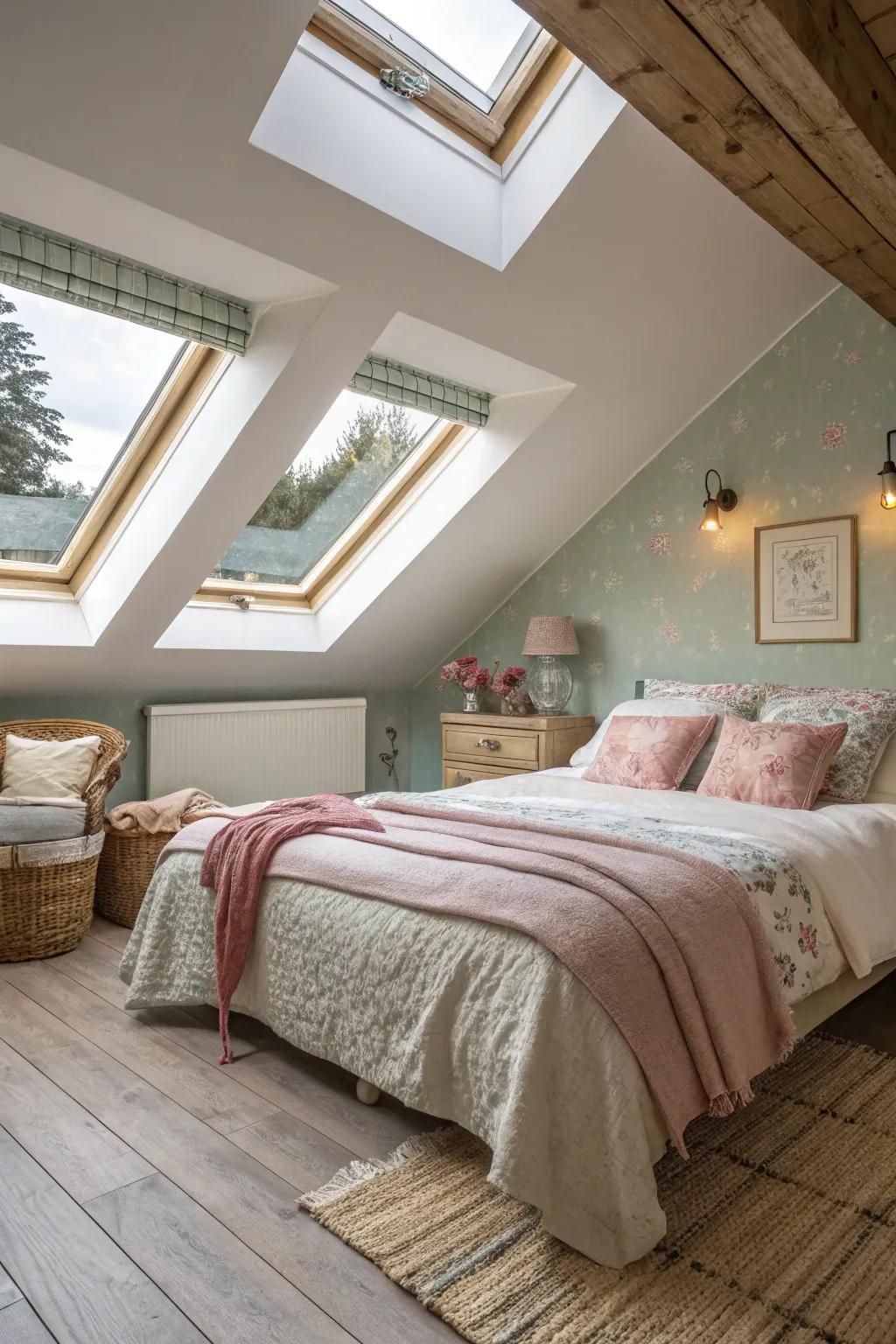 Skylights brighten up the room with natural light.