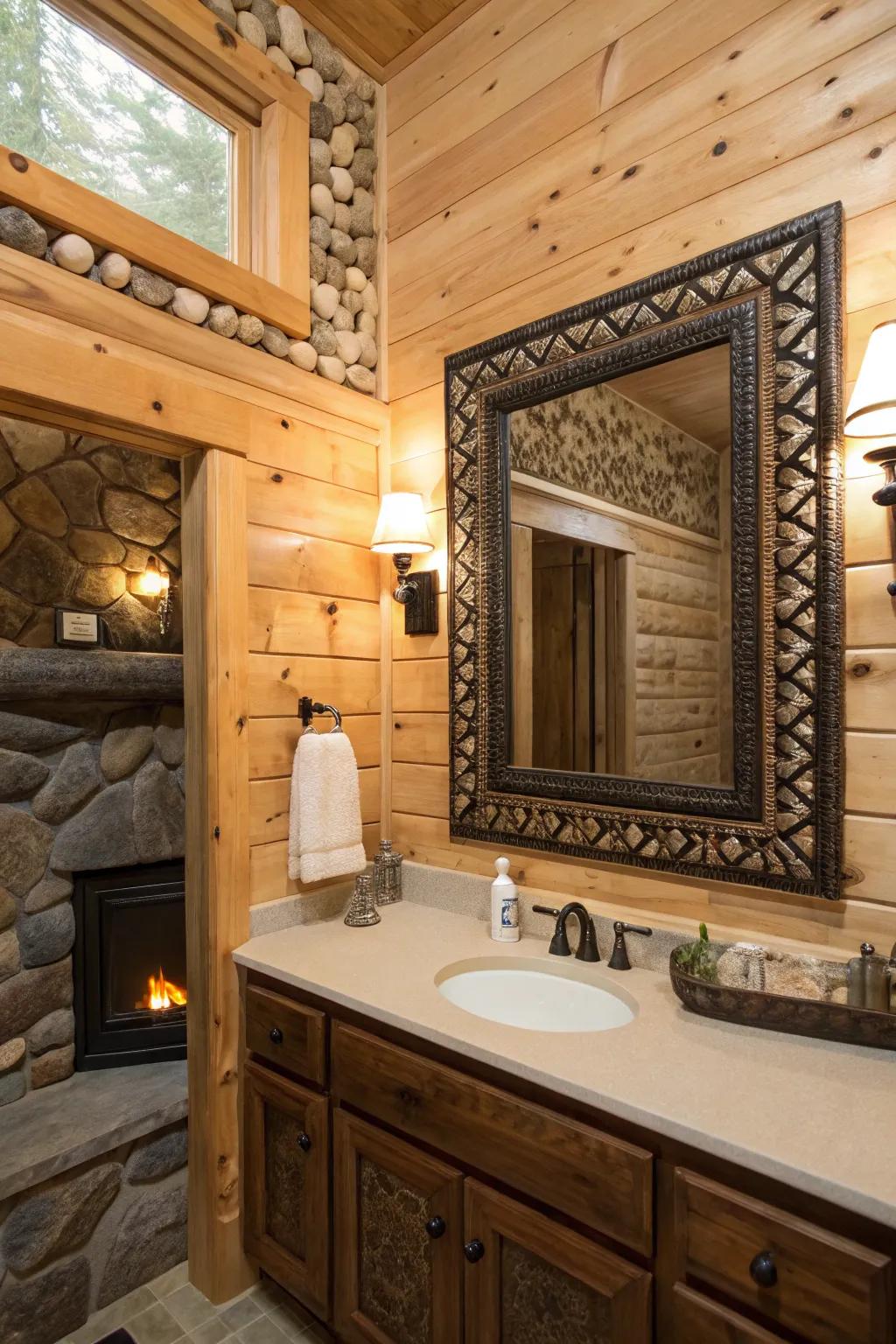 A decorative mirror adds style and reflects light.