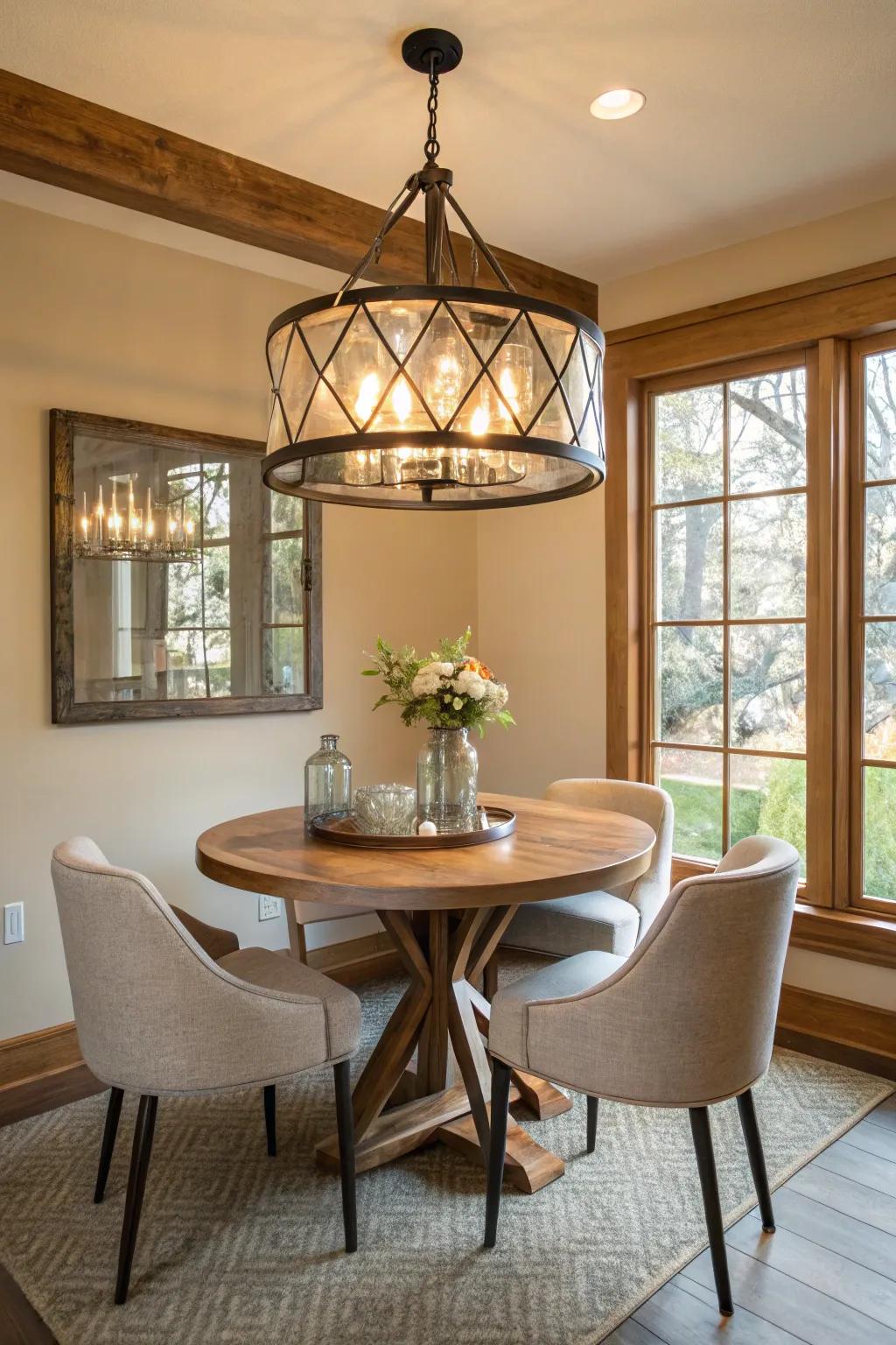 An integration of resources appends profundity to your dining room illumination.