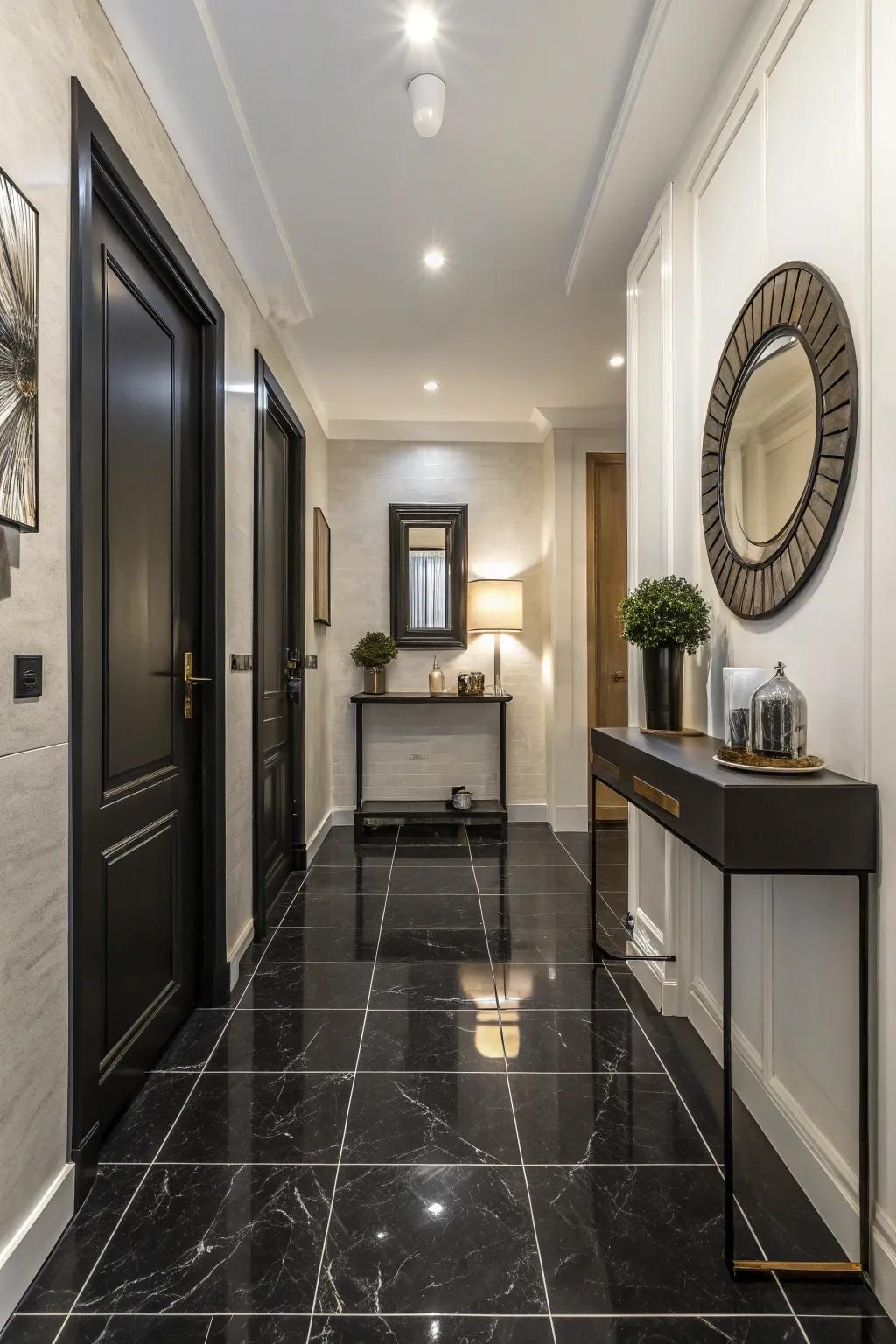 Refined Ebony Finish Floor Coverings in a Modern Entryway