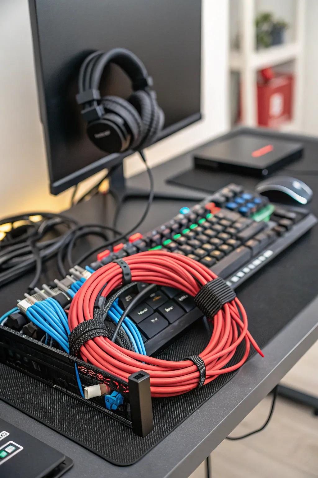 Effective cable management ensures a tidy gaming room.