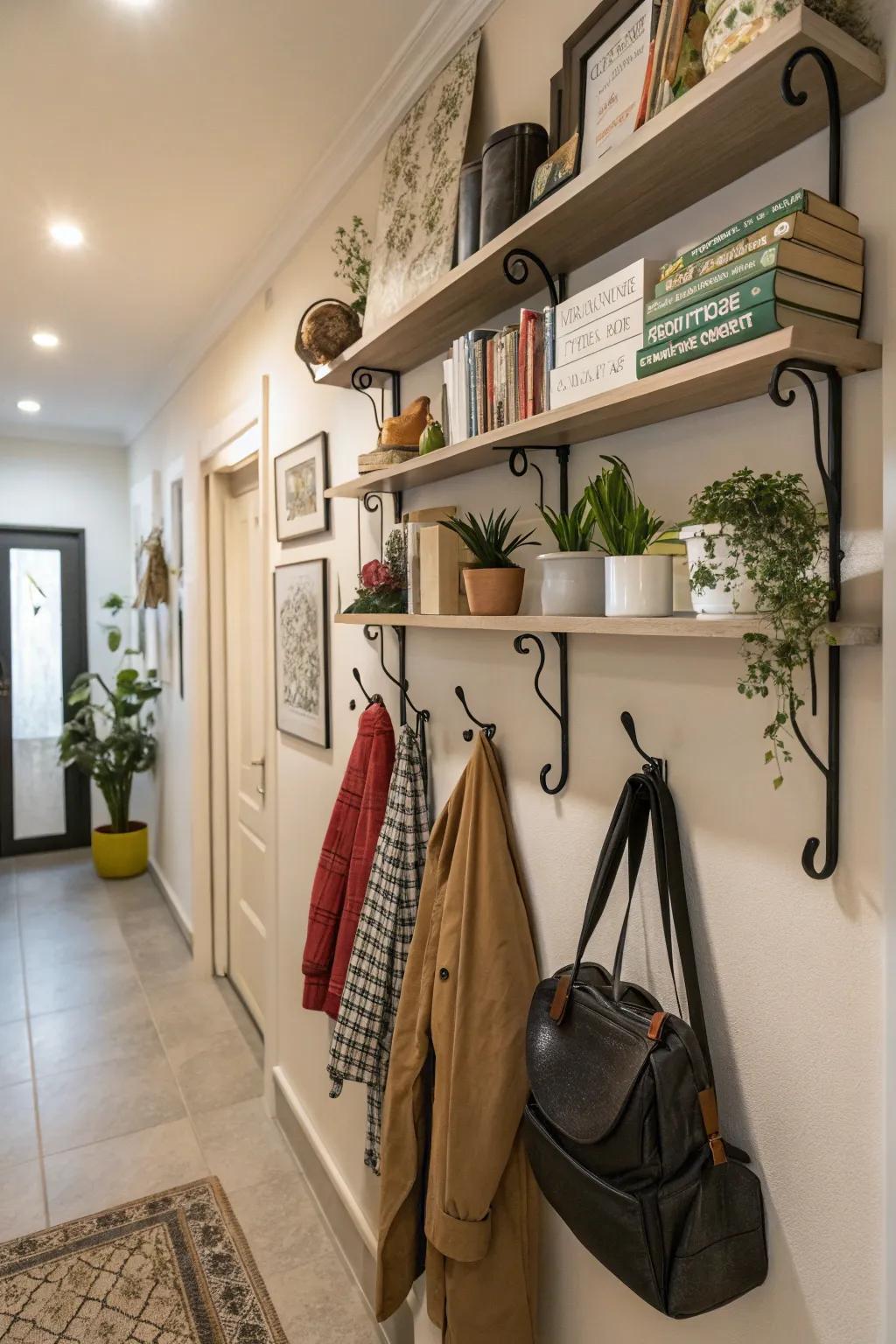Wall-mounted solutions maintain a stylish and clutter-free hallway.