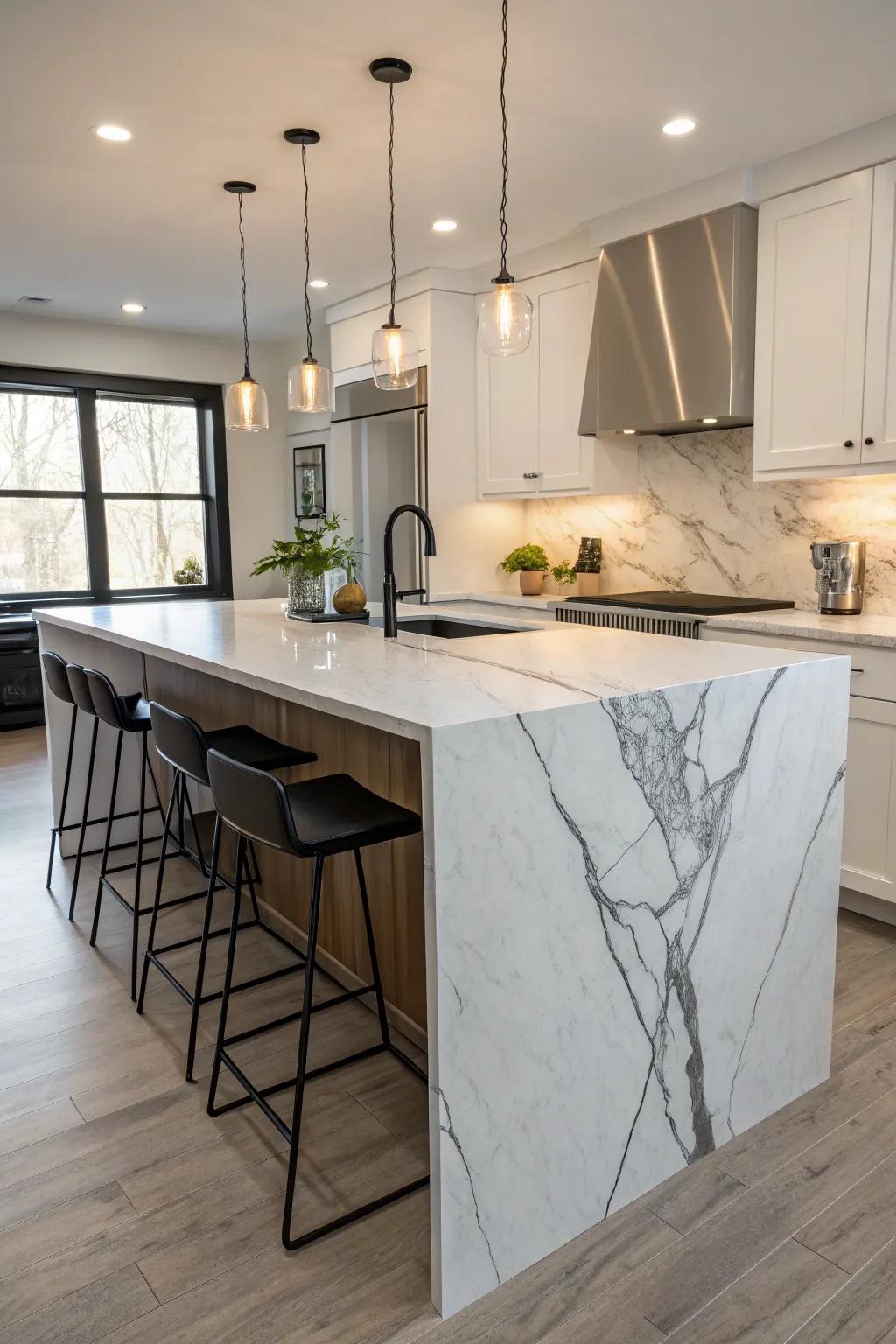 A lavish cascade countertop contributes elegance to the centerpiece.
