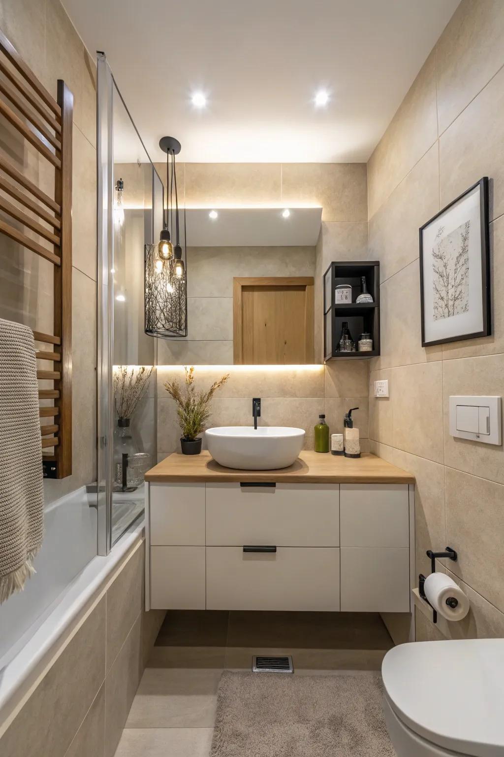 Pared-down tones create a serene and spacious atmosphere.