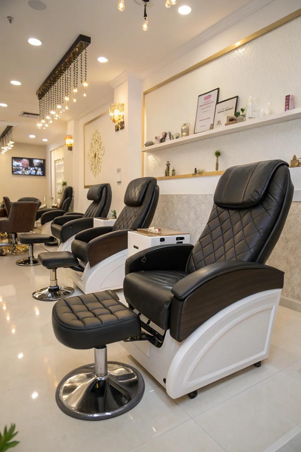 Comfortable seating is key for a great nail room experience.