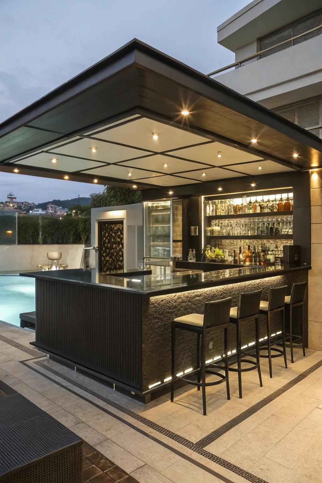 A thoughtful layout ensures your small pool bar is both practical and fashionable.