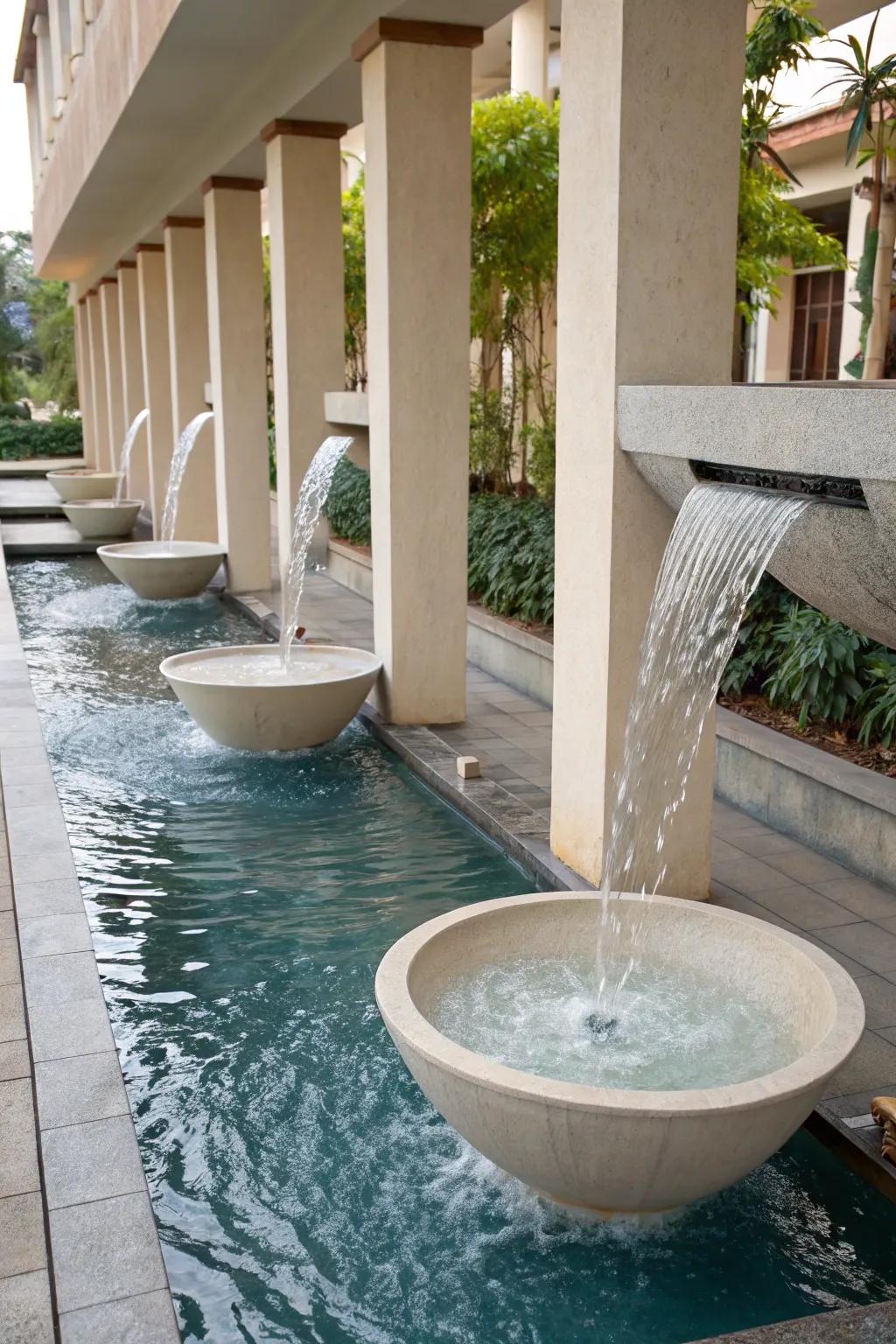 Water bowls provide a sophisticated and eye-catching feature for your pool.