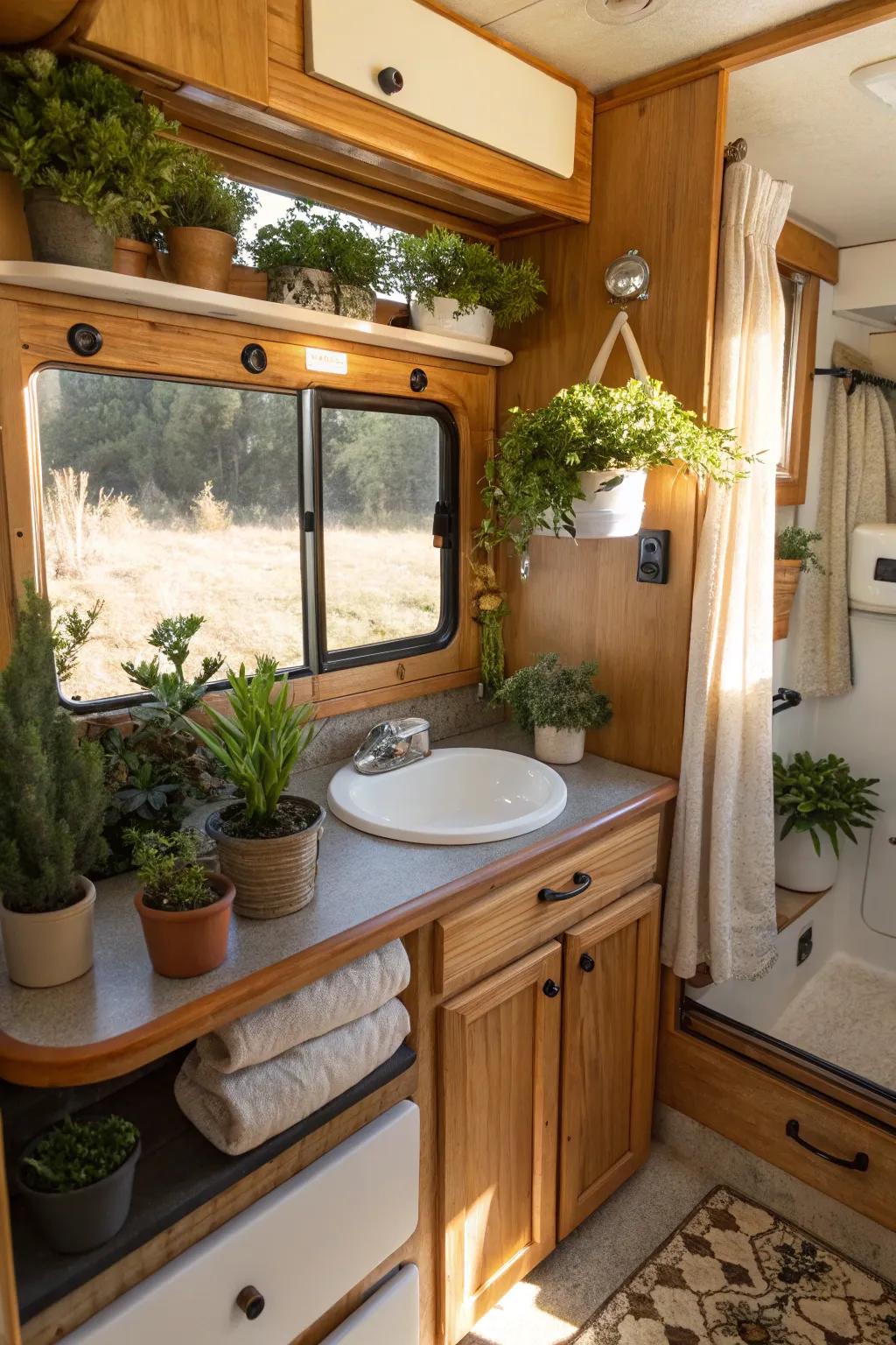 Natural elements contribute warmth and a refreshing vibe to your bathroom.