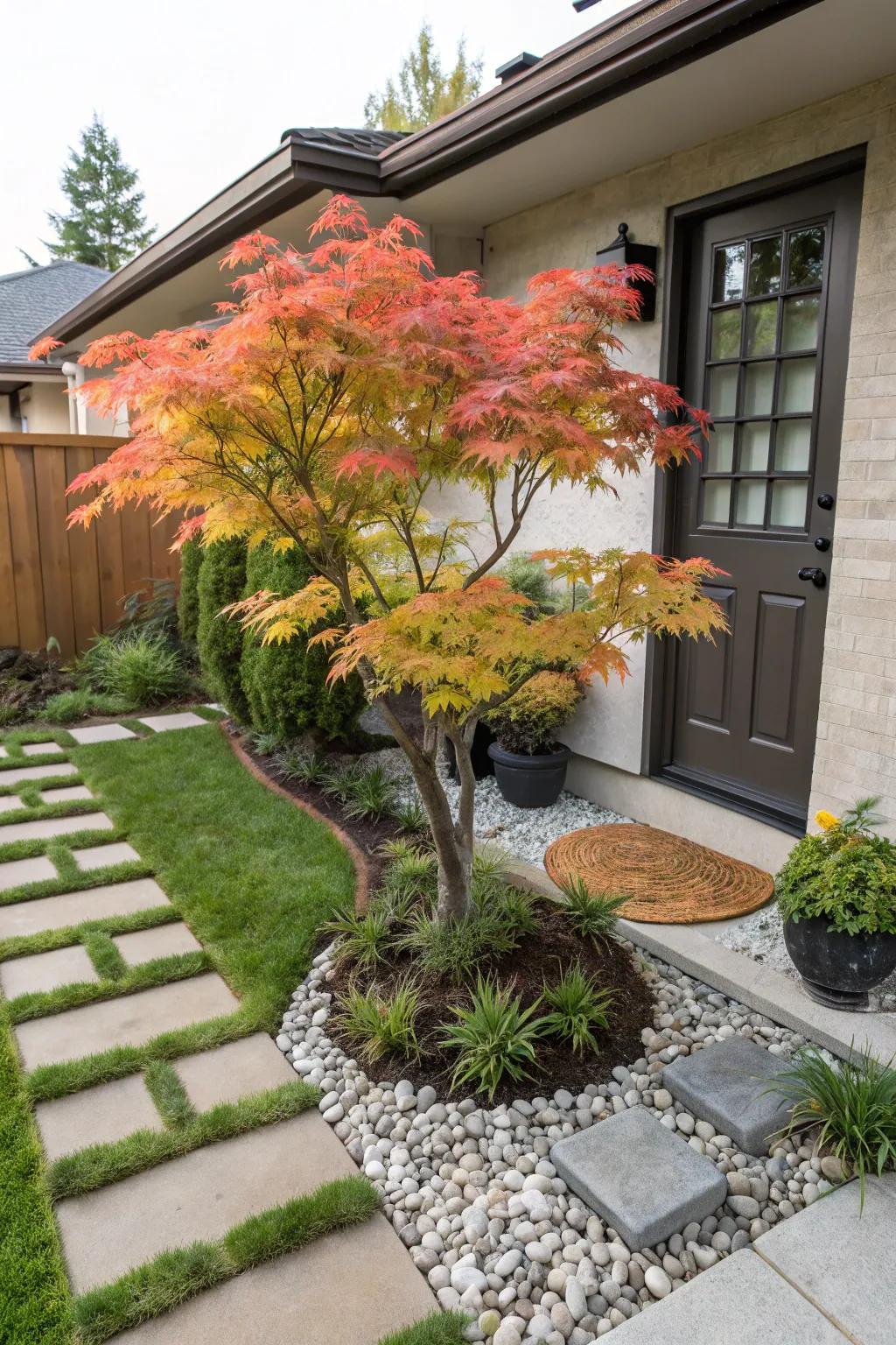 A petite Acer palmatum adding charm to a compact front yard.