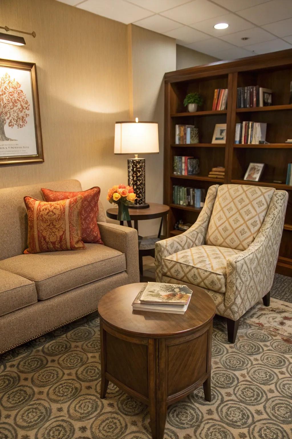 A conversation area encourages warmth and personal connection.