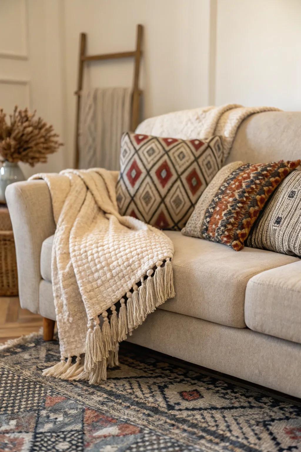 Varied fabrics add depth and warmth to any area.
