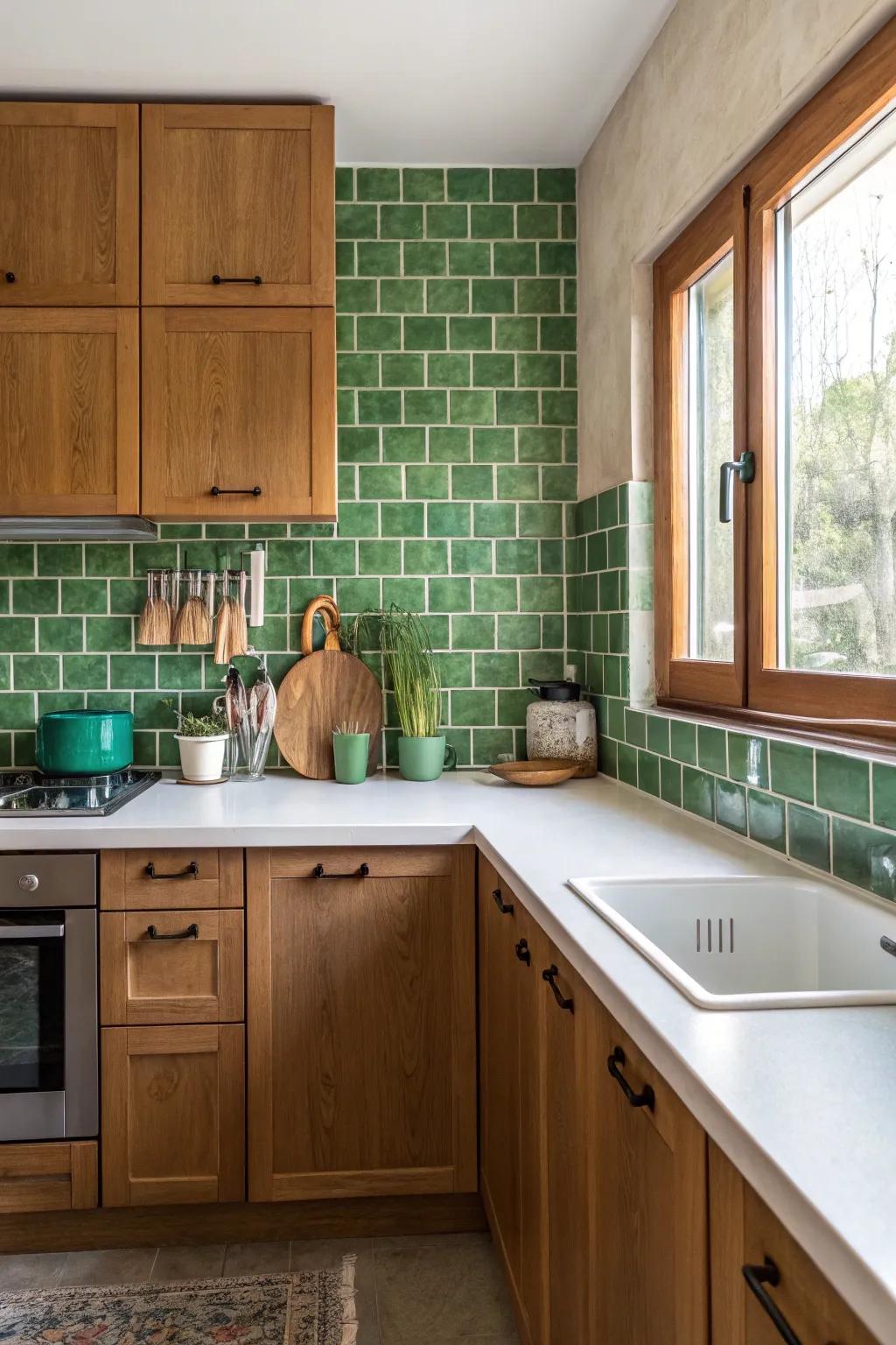 In a Southwestern kitchen, cactus-colored tiles offer a refreshing pop of color.