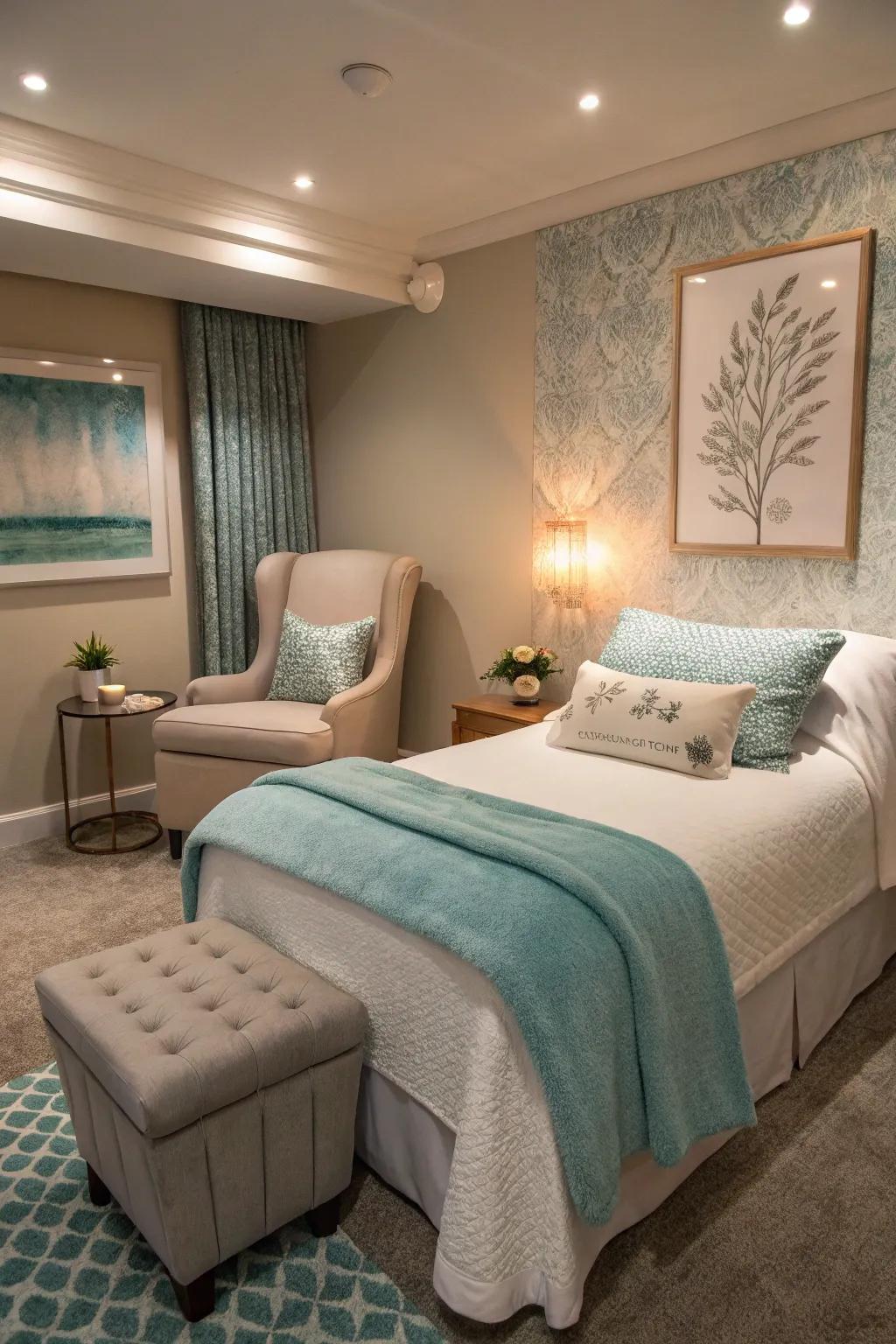 A cozy seating space enhances the spa-like atmosphere of your bedroom.