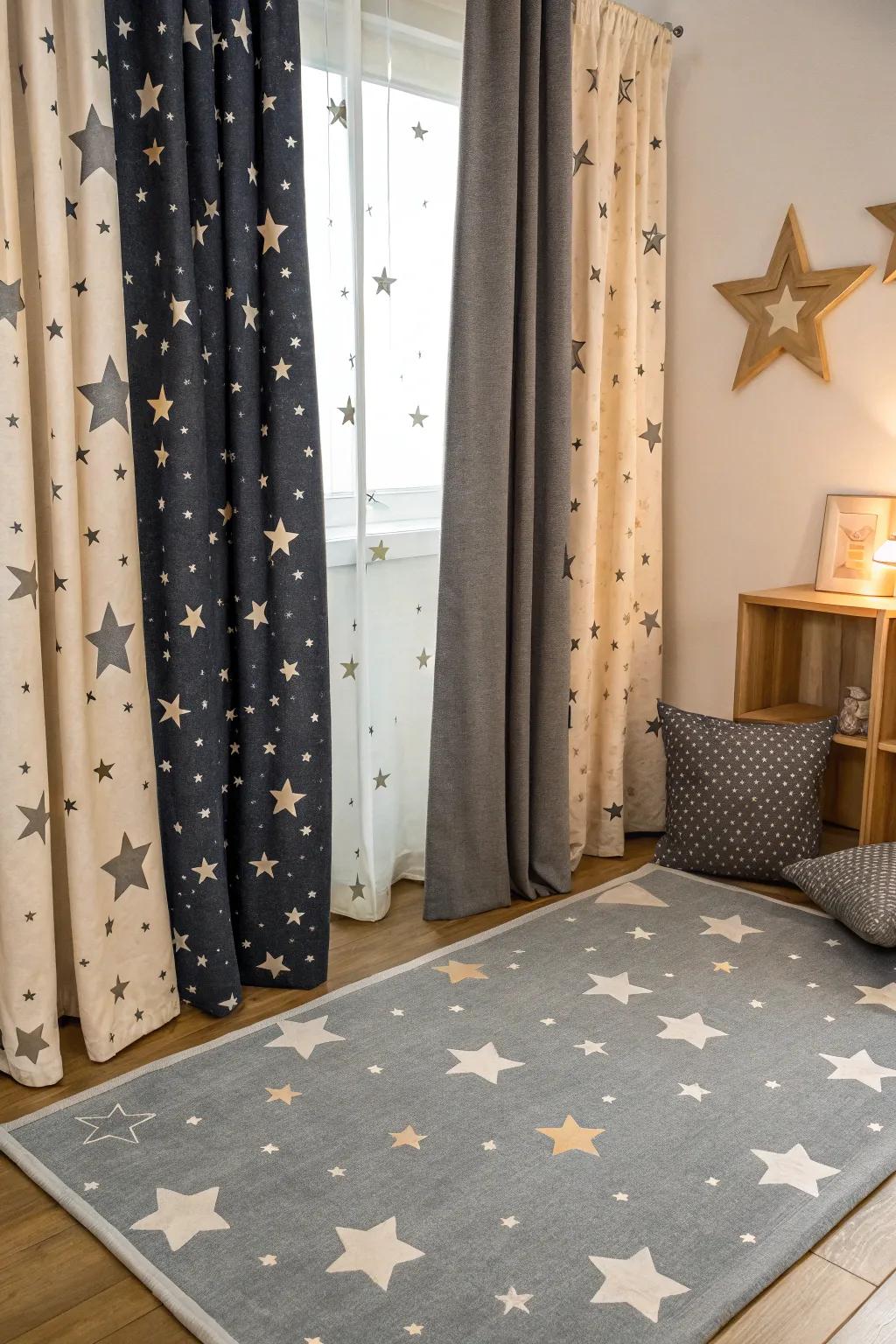 Coordinated fabrics subtly enhance the stellar theme.