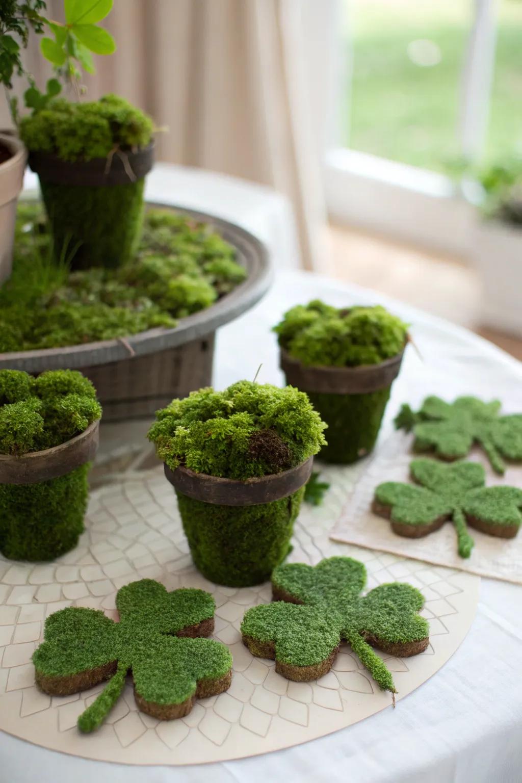 Append texture to your styling through DIY moss shamrocks.