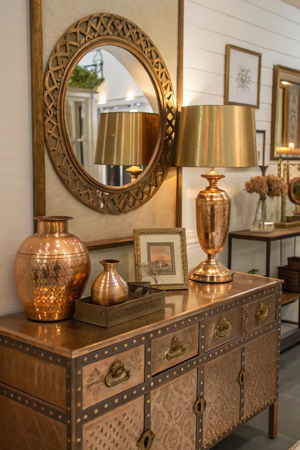 Metallic accents enhance the industrial elegance found in a steampunk area.