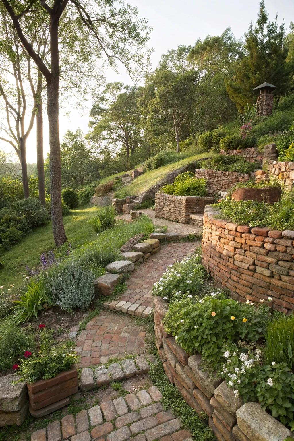 Budget-friendly materials can create stunning hillside landscapes.