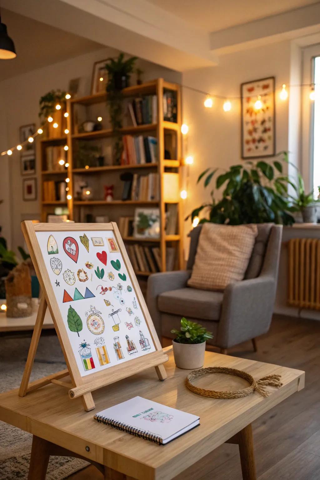 Highlight special stickers on a charming easel.