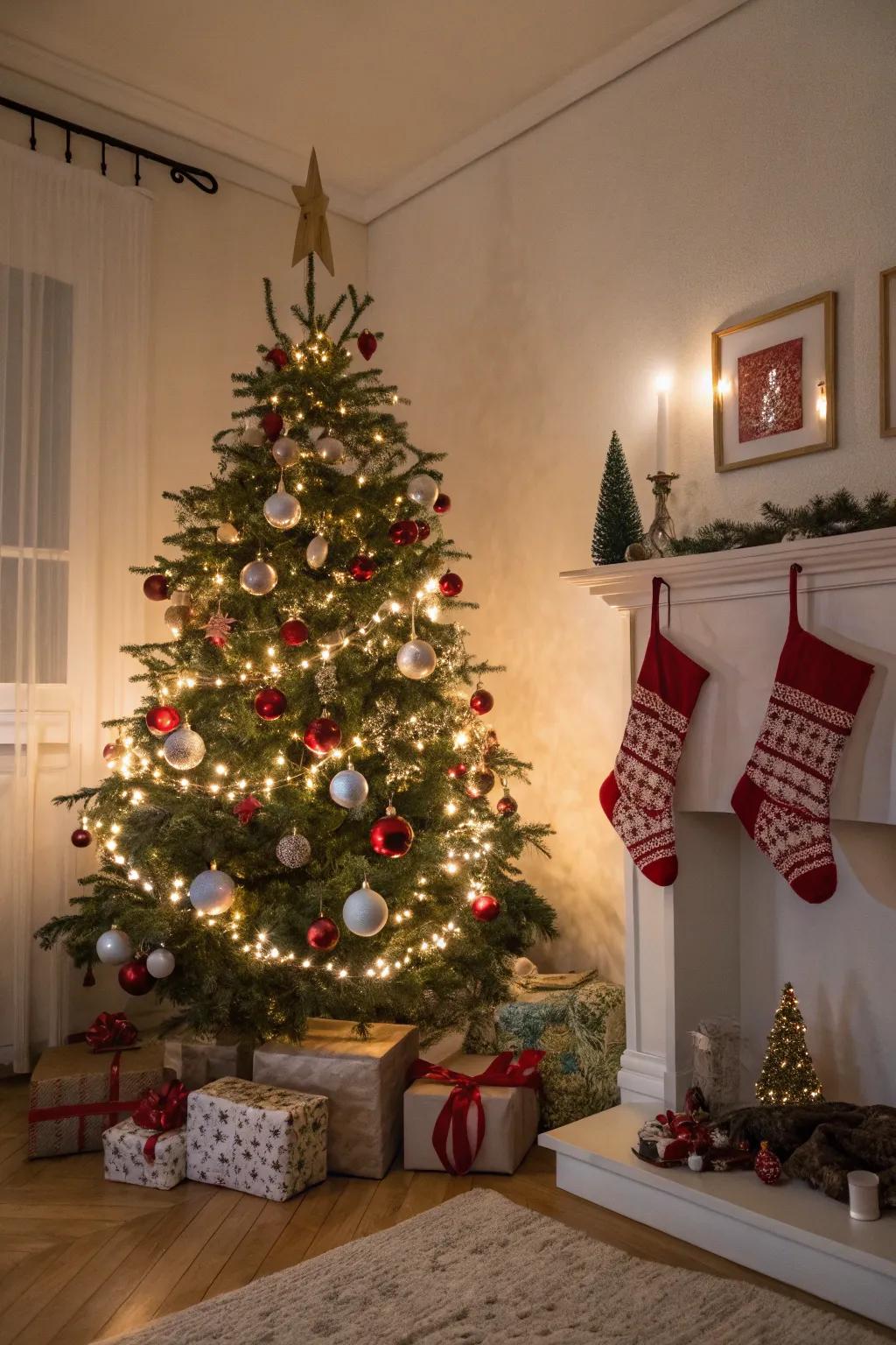 Stockings complement the Christmas tree beautifully.