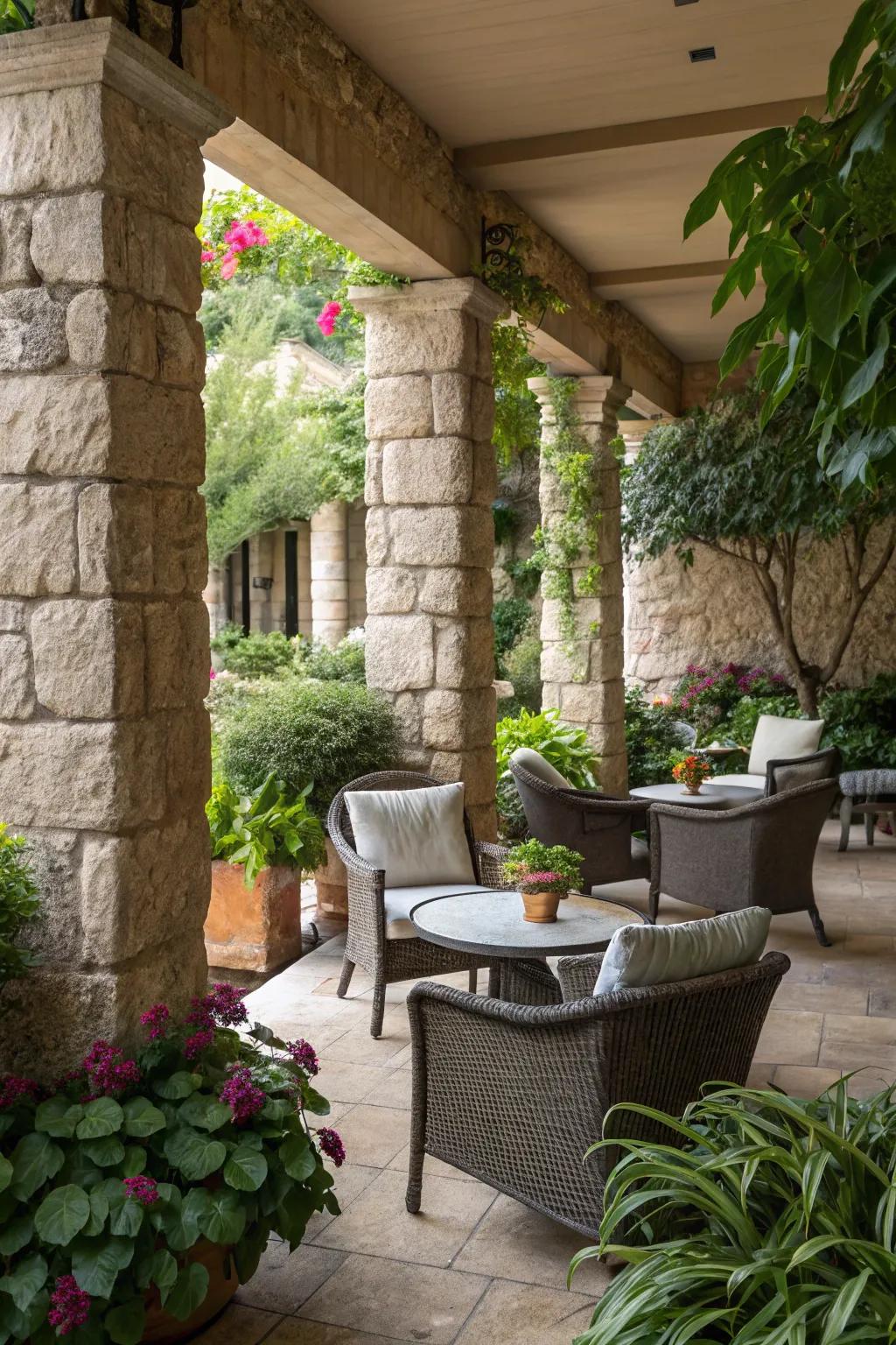 Rock columns contribute intimacy and appeal to your outdoor space.