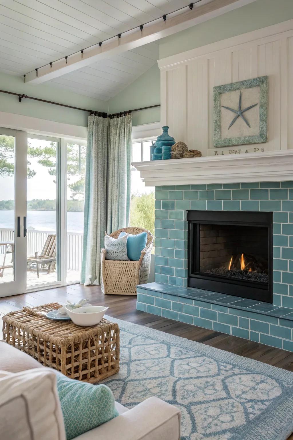 Subtle color variations in tiles create a soothing coastal vibe.
