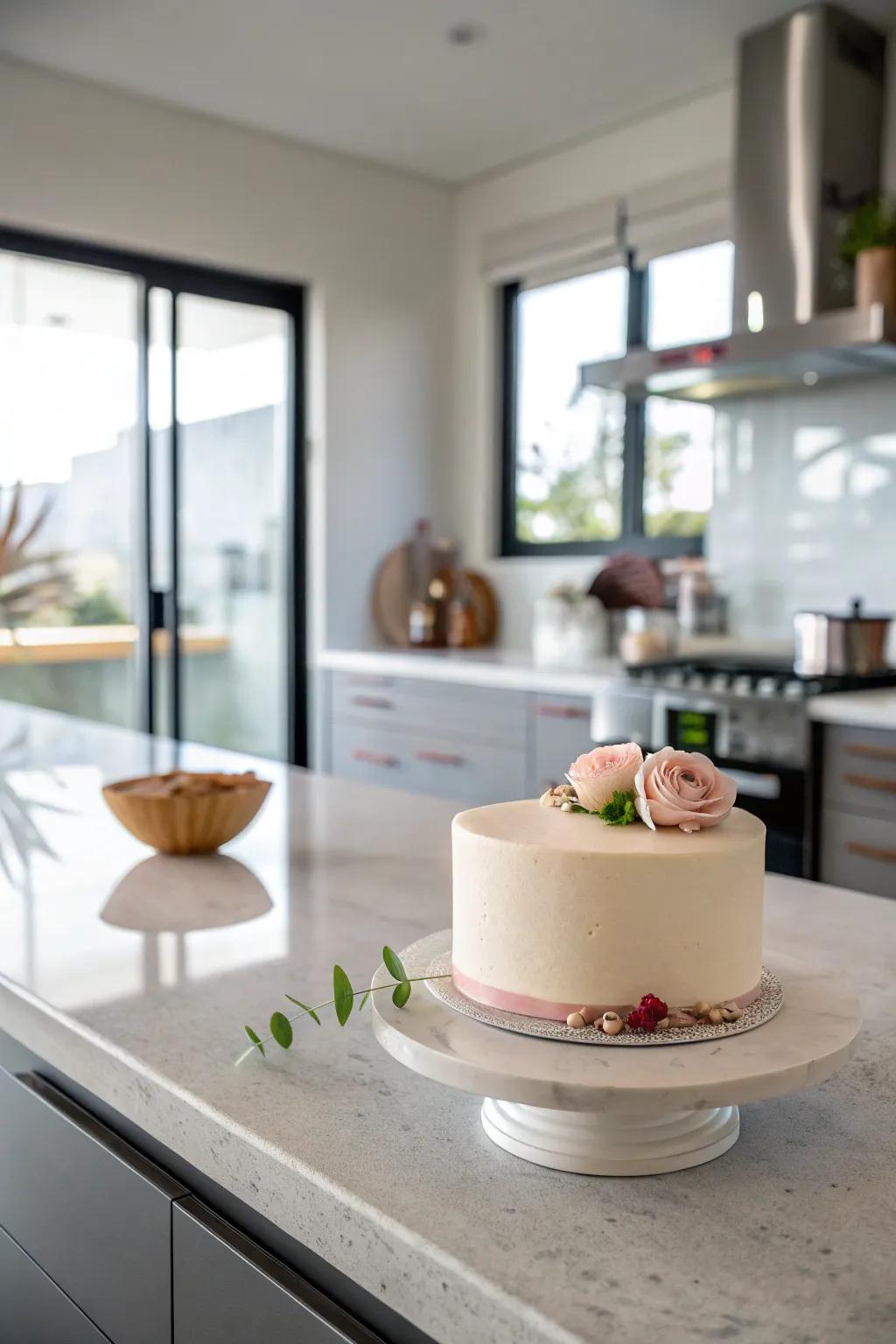 An understated cake that embodies elegance through its minimalist ethos.