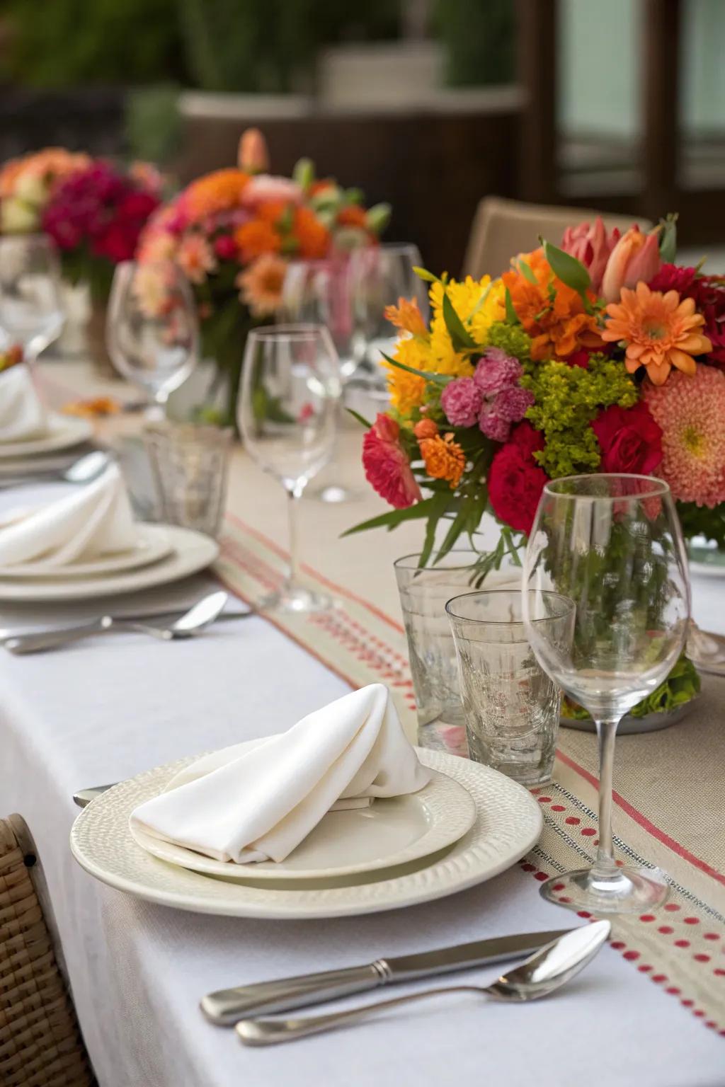 Floral harmony through matching napkins and centerpieces.