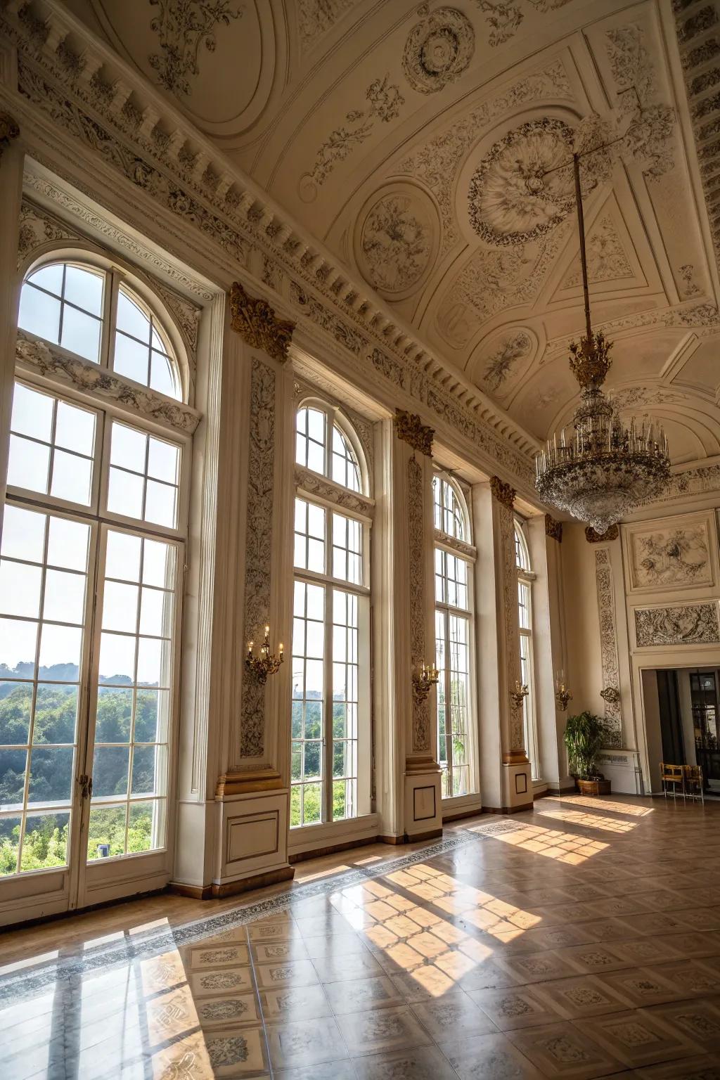 Structural features that accentuate window height.