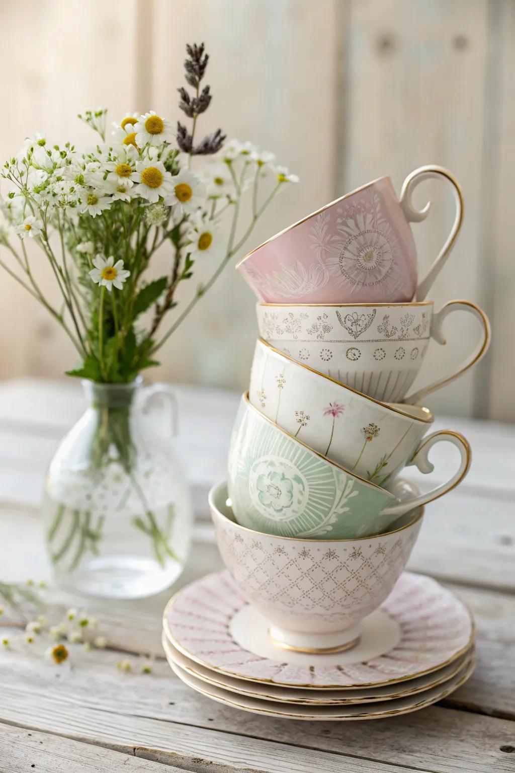 Elevate your dining setting with a quirky teacup focal adornment, adding refinement to every gathering.