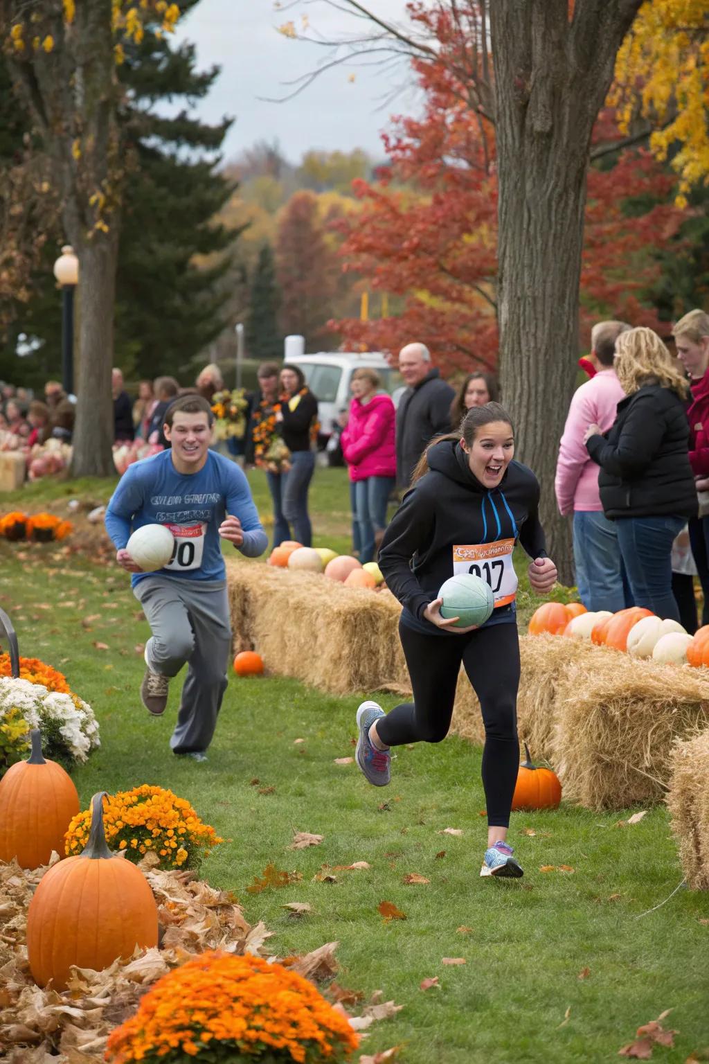 The Turkey Waddle Race brings out competitive spirits and laughter.