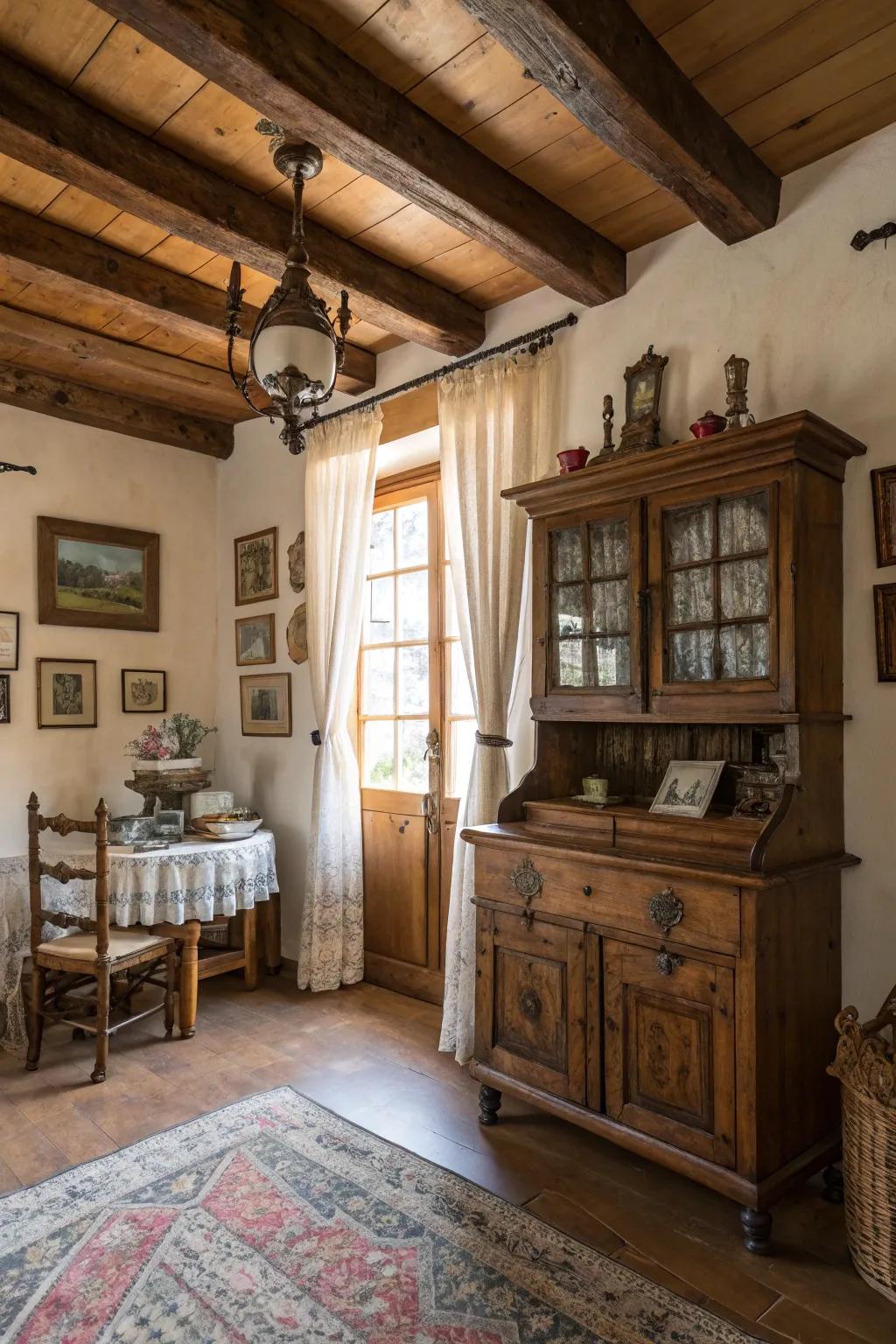 Rustic charm featuring wood features and vintage touches.