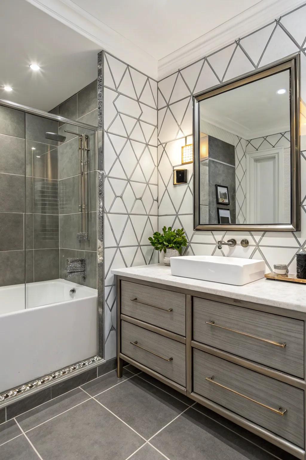 Metal designer trims lend a polished, up-to-date finish to tiled surfaces.