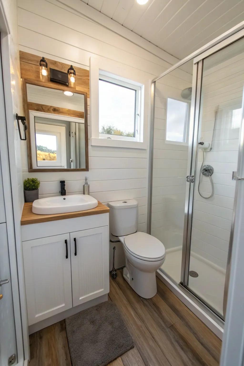 Minimalist design enhances the tranquility of this tiny bathroom.