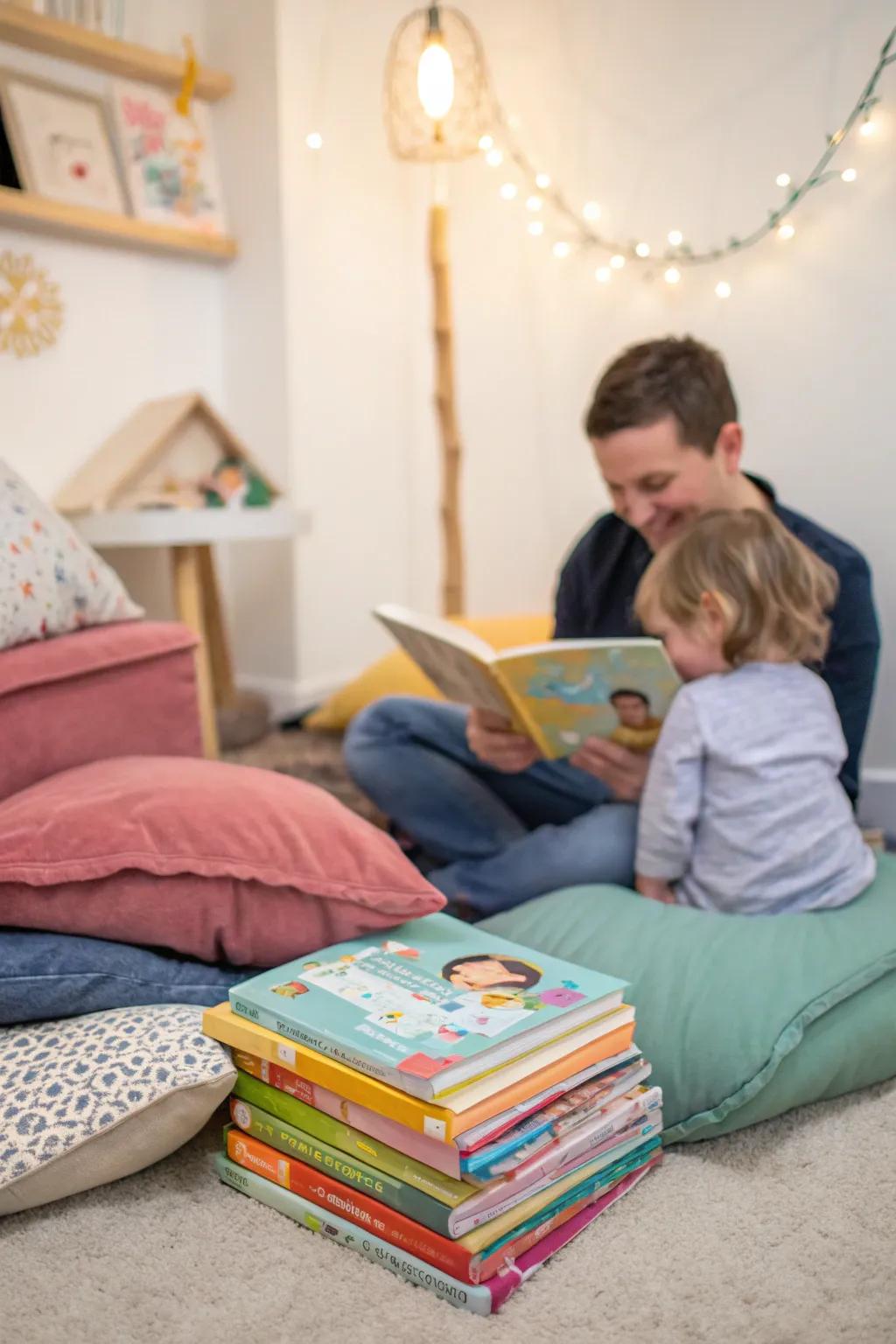 A peaceful reading nook gives toddlers a quiet break during a party.