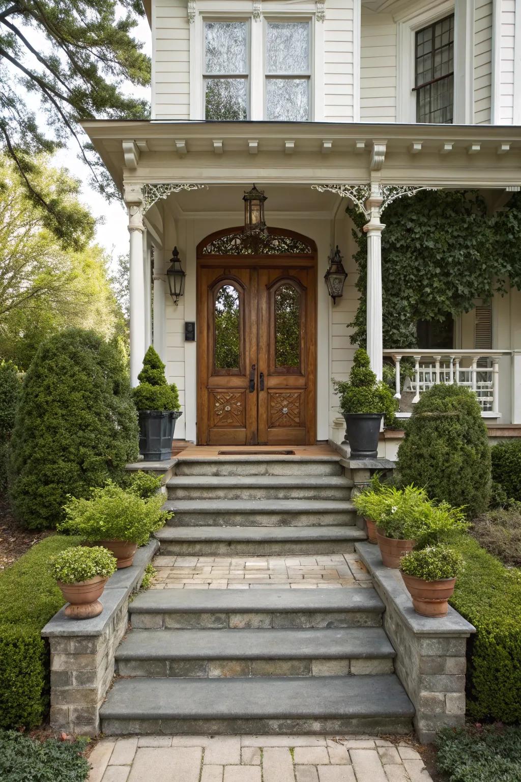 A welcoming entranceway adds depth to a traditional front door.